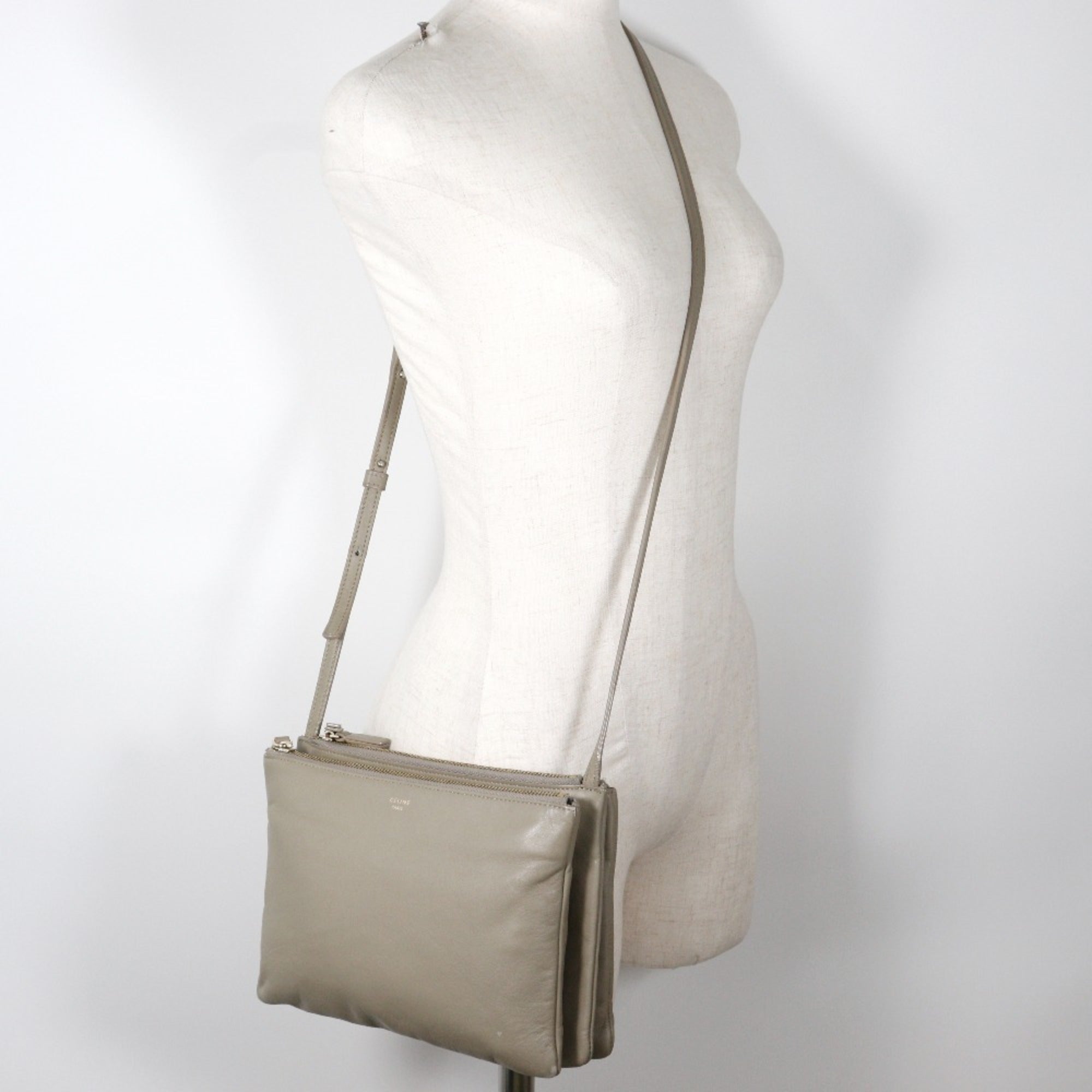 Celine Gray Leather Shoulder Bag