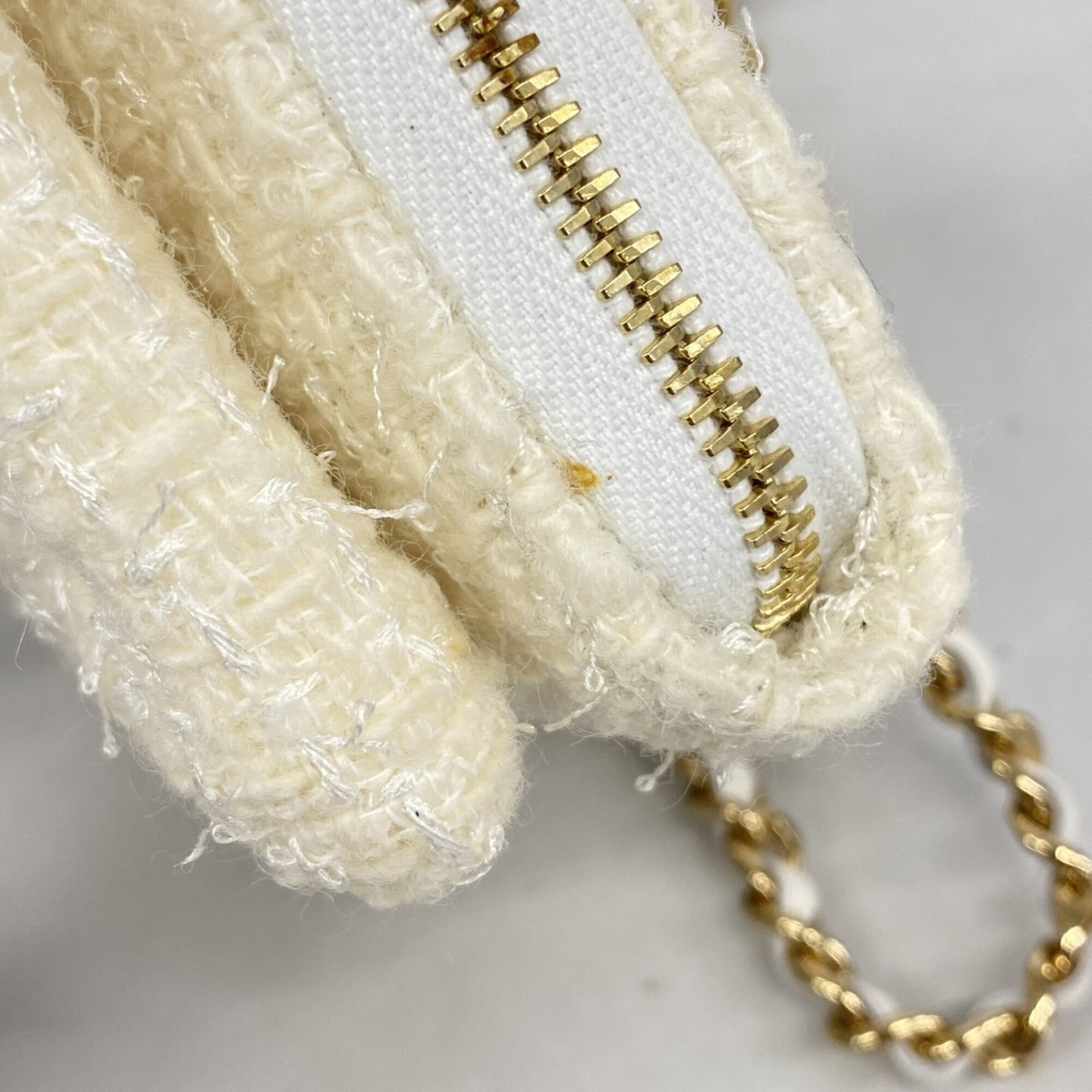 Chanel Ivory Tweed Chain/Shoulder Wallet