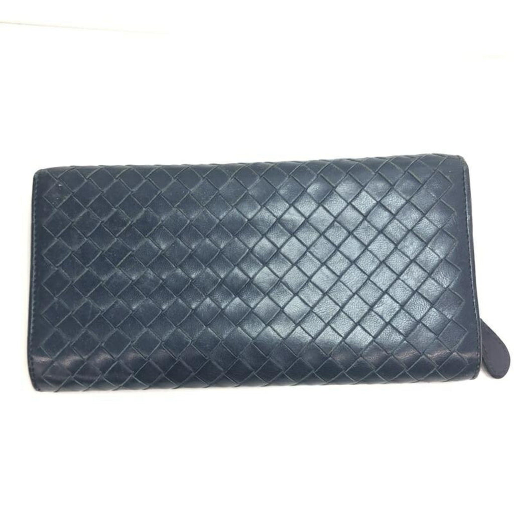 Bottega Veneta Intrecciato Navy Leather Long Wallet (Bi-Fold)