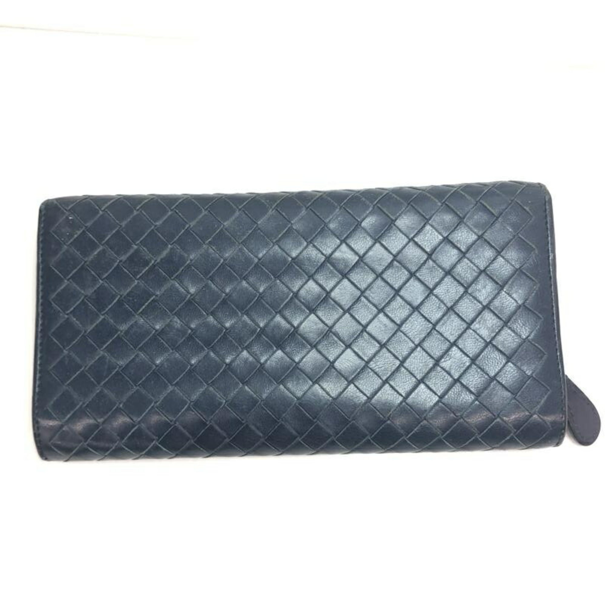 Bottega Veneta Intrecciato Navy Leather Long Wallet (Bi-Fold)