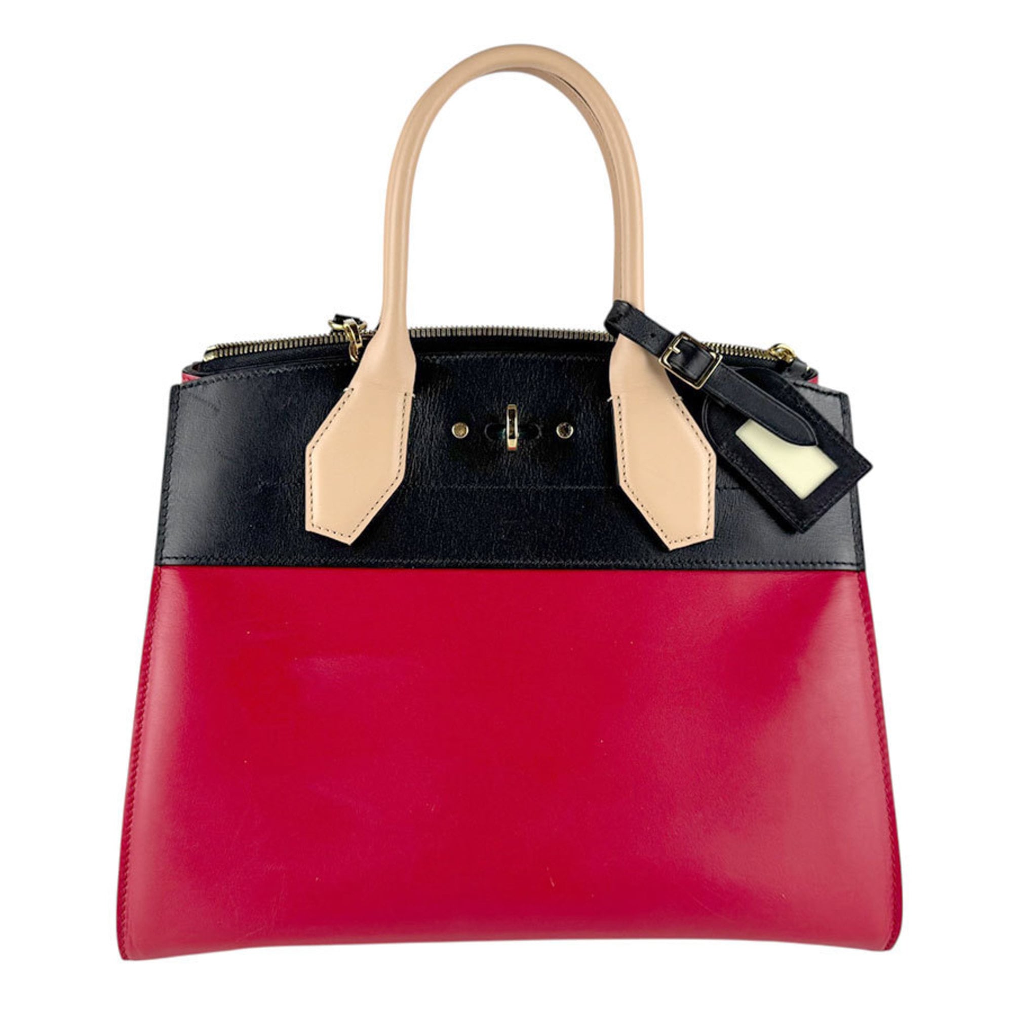 Louis Vuitton Beige Black Red Color Leather Handbag Shoulder Bag