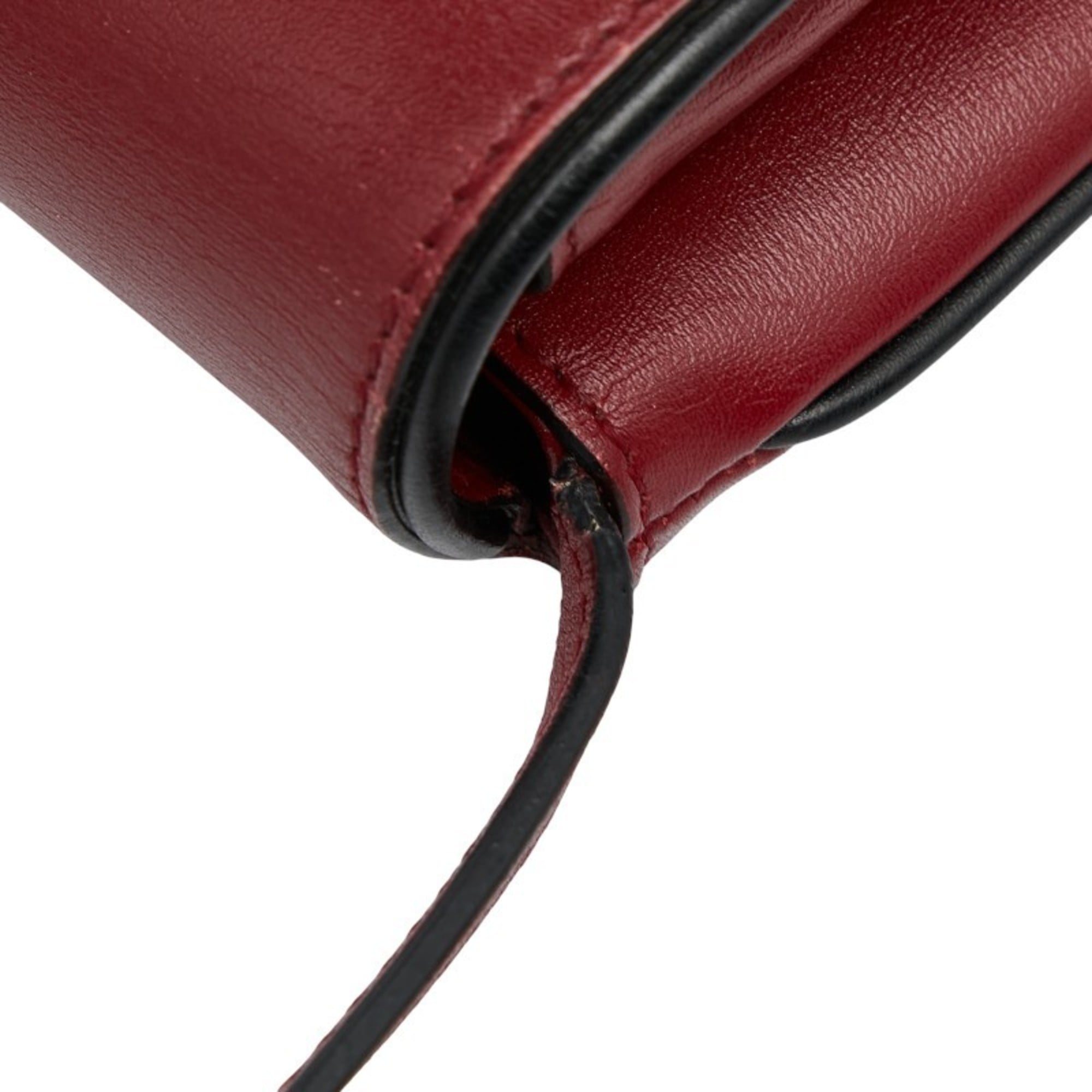 Gucci Black Red Color Leather Shoulder Bag (Pre-Owned)