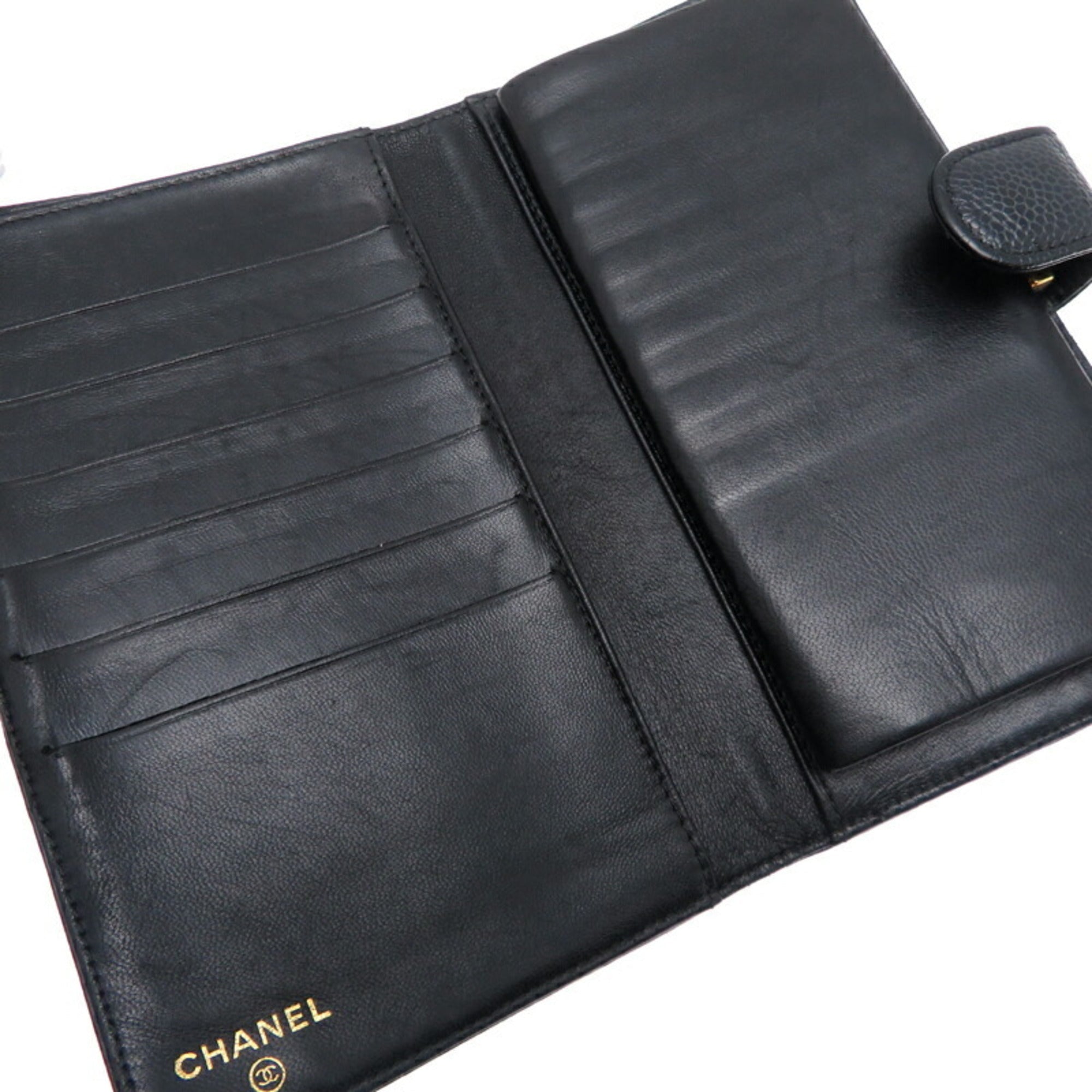 Chanel Black Grained Calfskin Long Wallet (Bi-Fold)