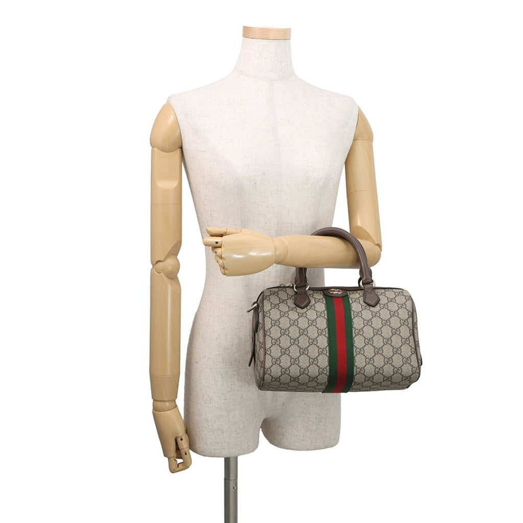 Gucci Beige Brown Green Red Color Gg Supreme Leather Boston Bag Handbag (Pre-Owned)