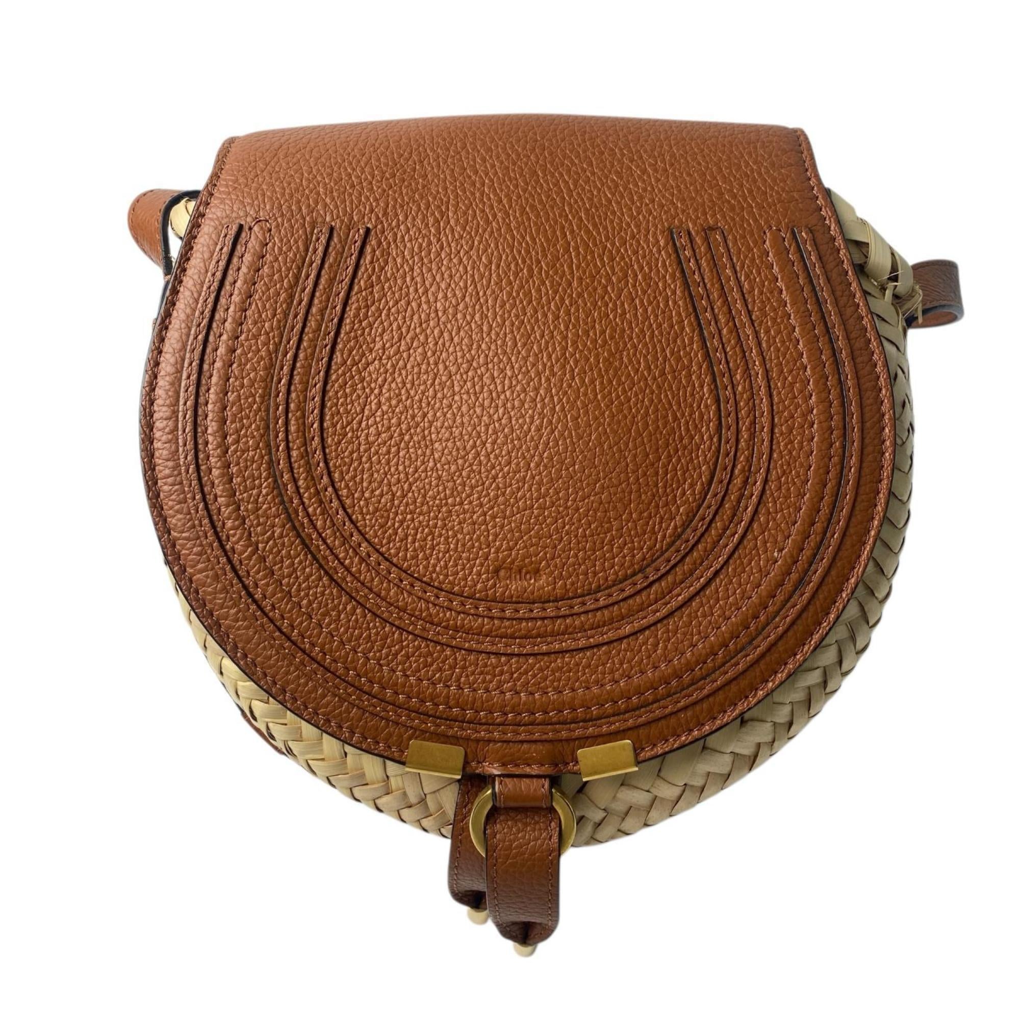 Chloé Beige Brown Raffia Leather Shoulder Bag (Pre-Owned)