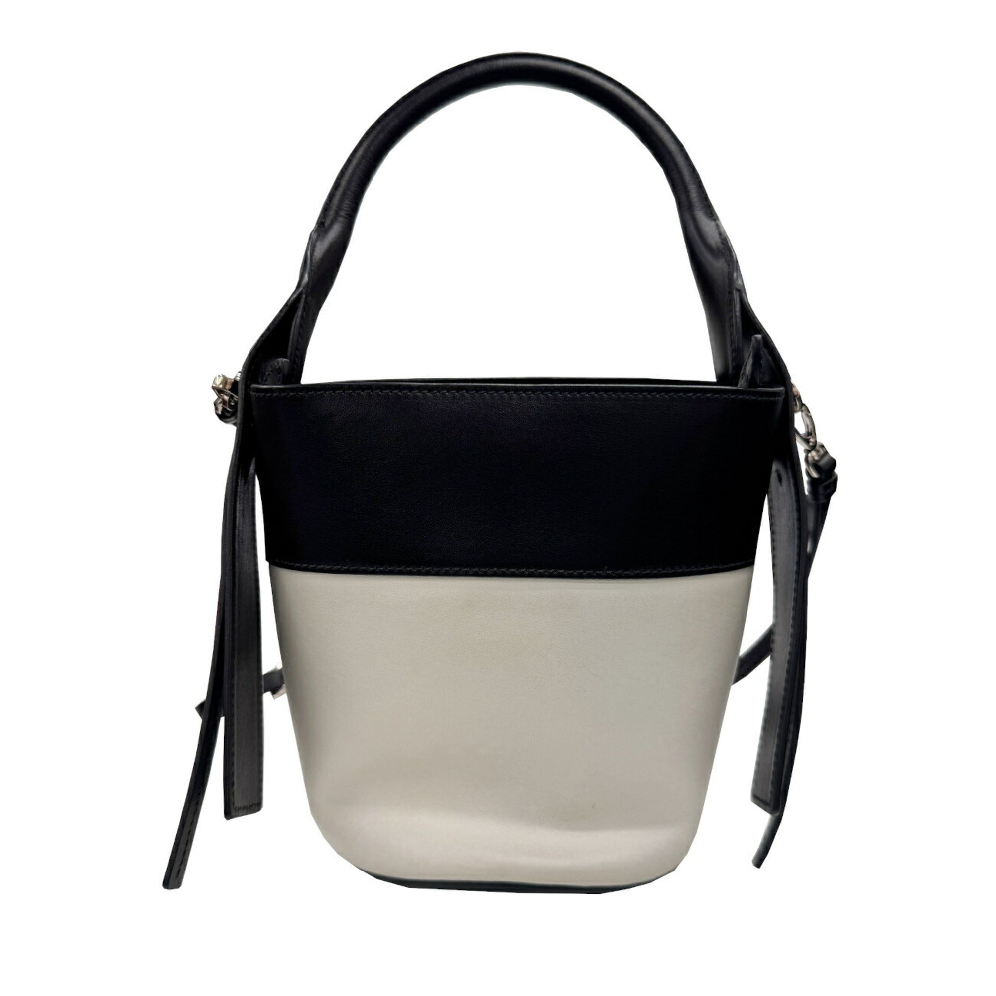 Prada Black White Leather Handbag Shoulder Bag