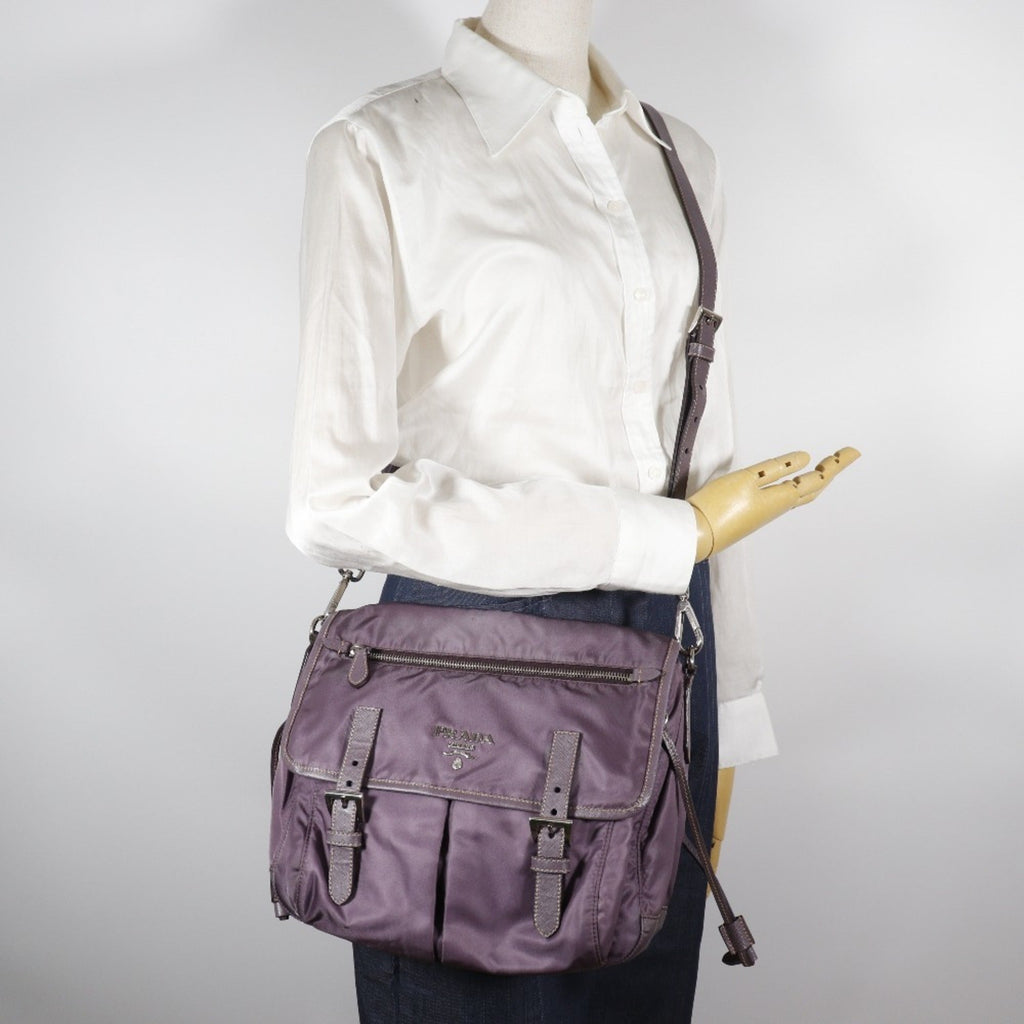 Prada Purple Nylon Leather Shoulder Bag