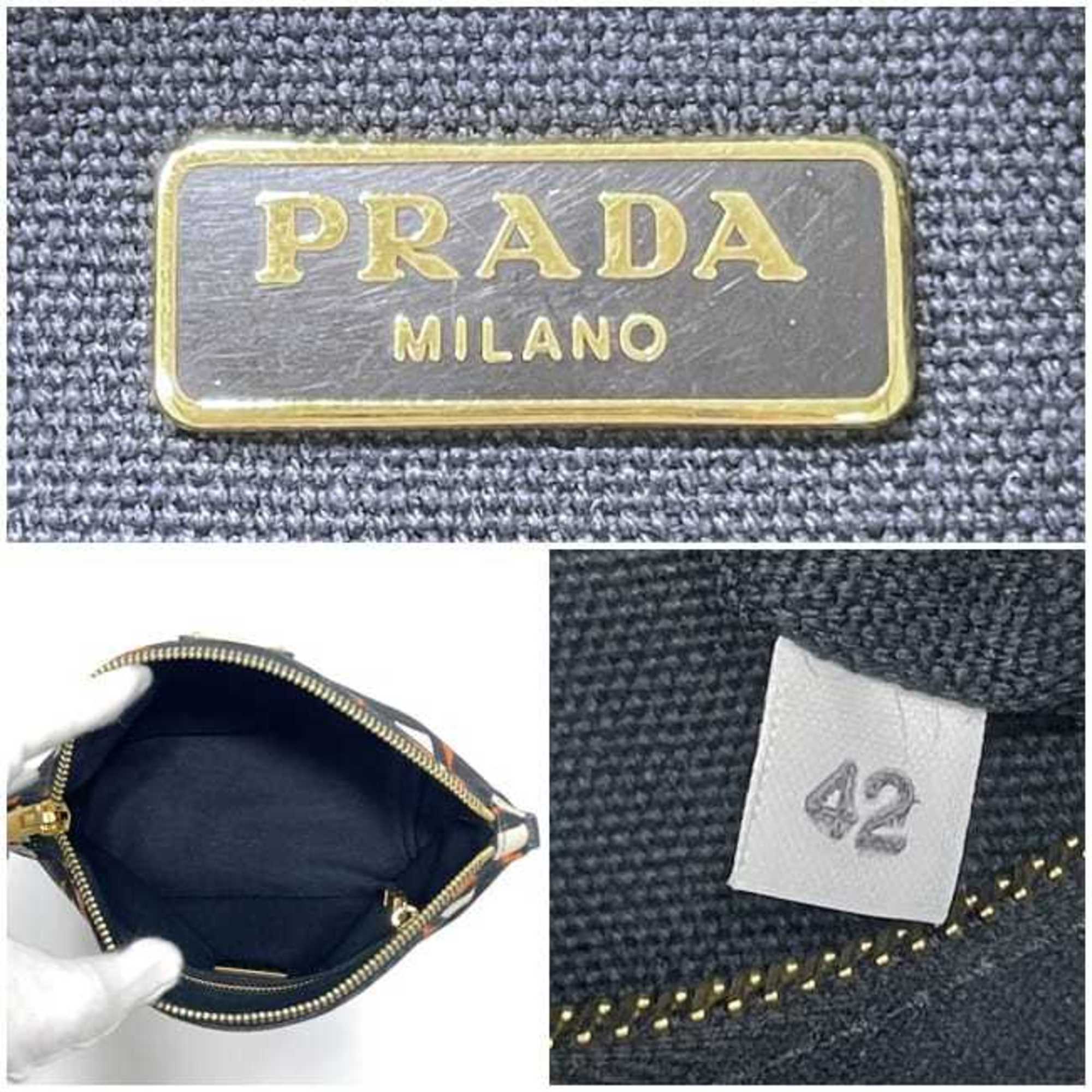 Prada Black Orange Canvas Leather Pouch