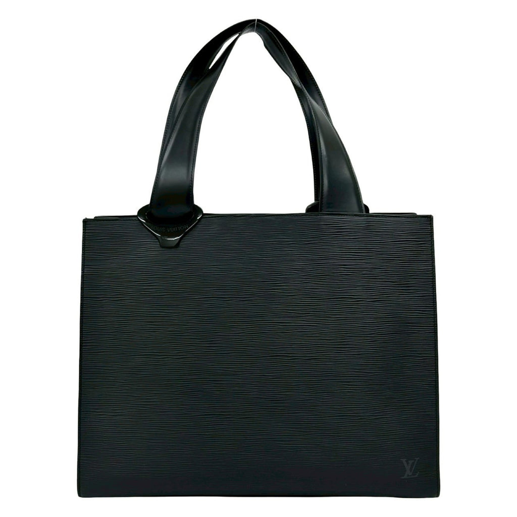 Louis Vuitton Black Leather Handbag Shoulder Bag Tote Bag
