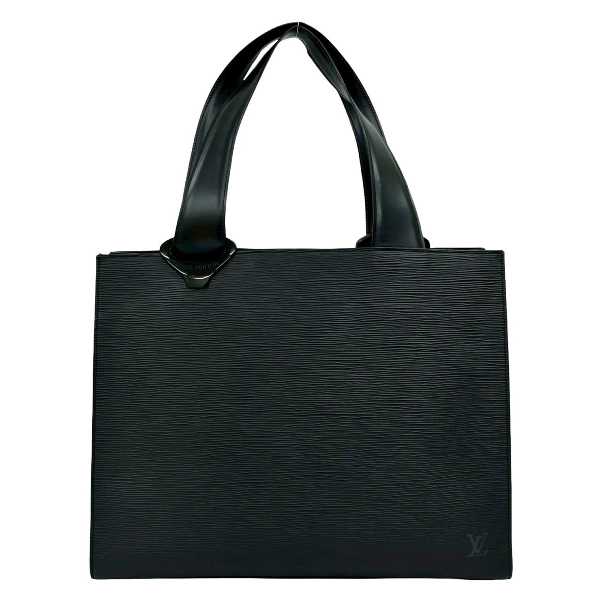 Louis Vuitton Black Leather Handbag Shoulder Bag Tote Bag