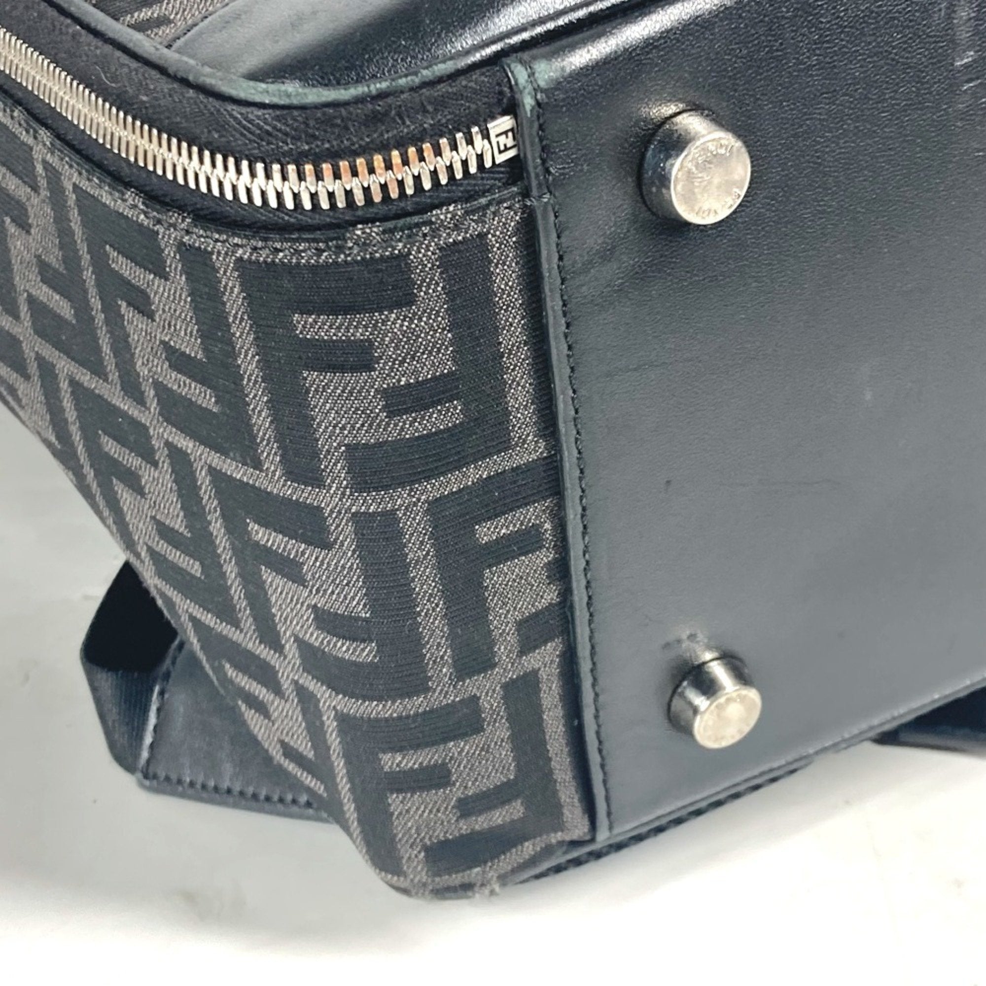 Fendi Black Gray Canvas Leather Backpack
