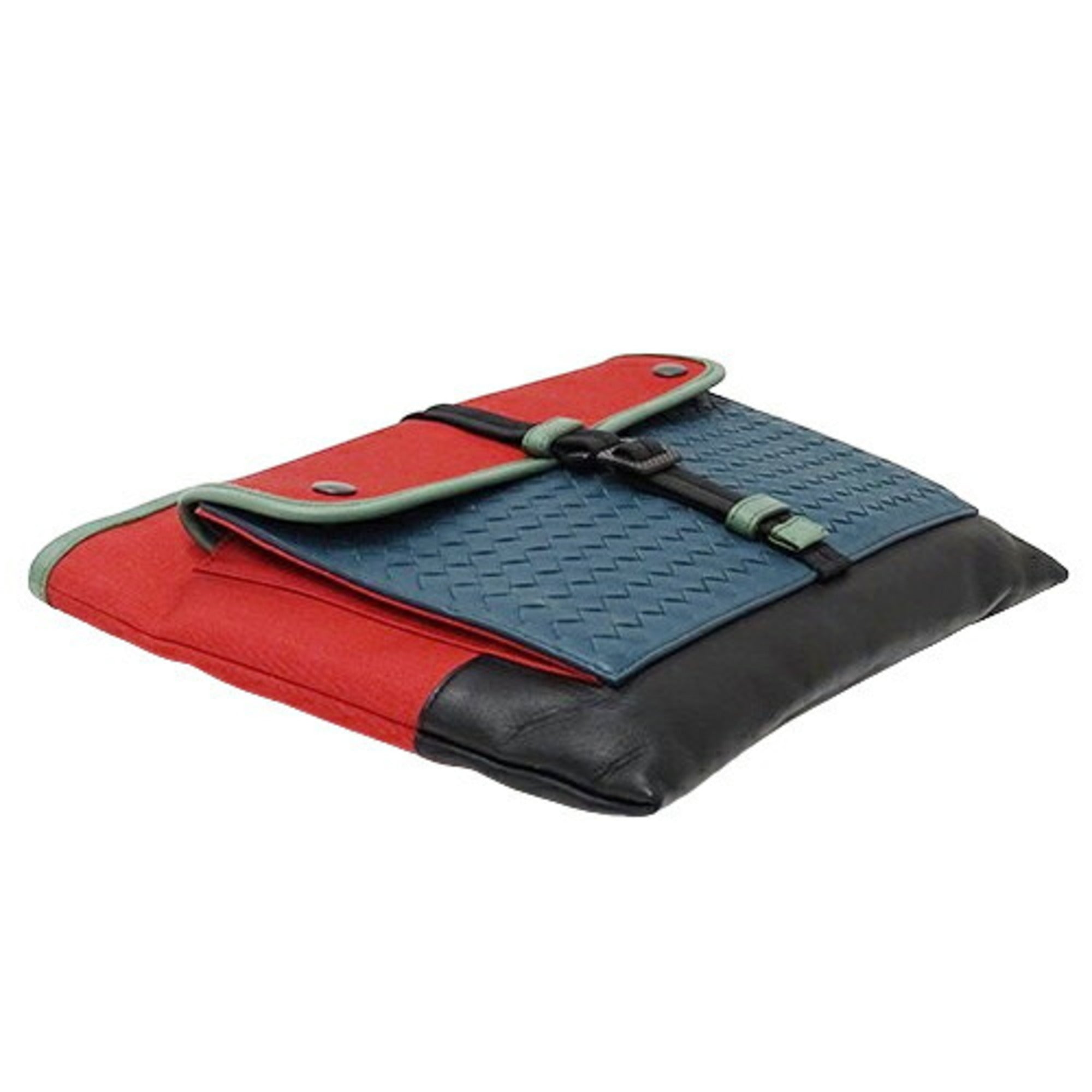 Bottega Veneta Black Blue Red Color Leather Nylon Clutch Bag