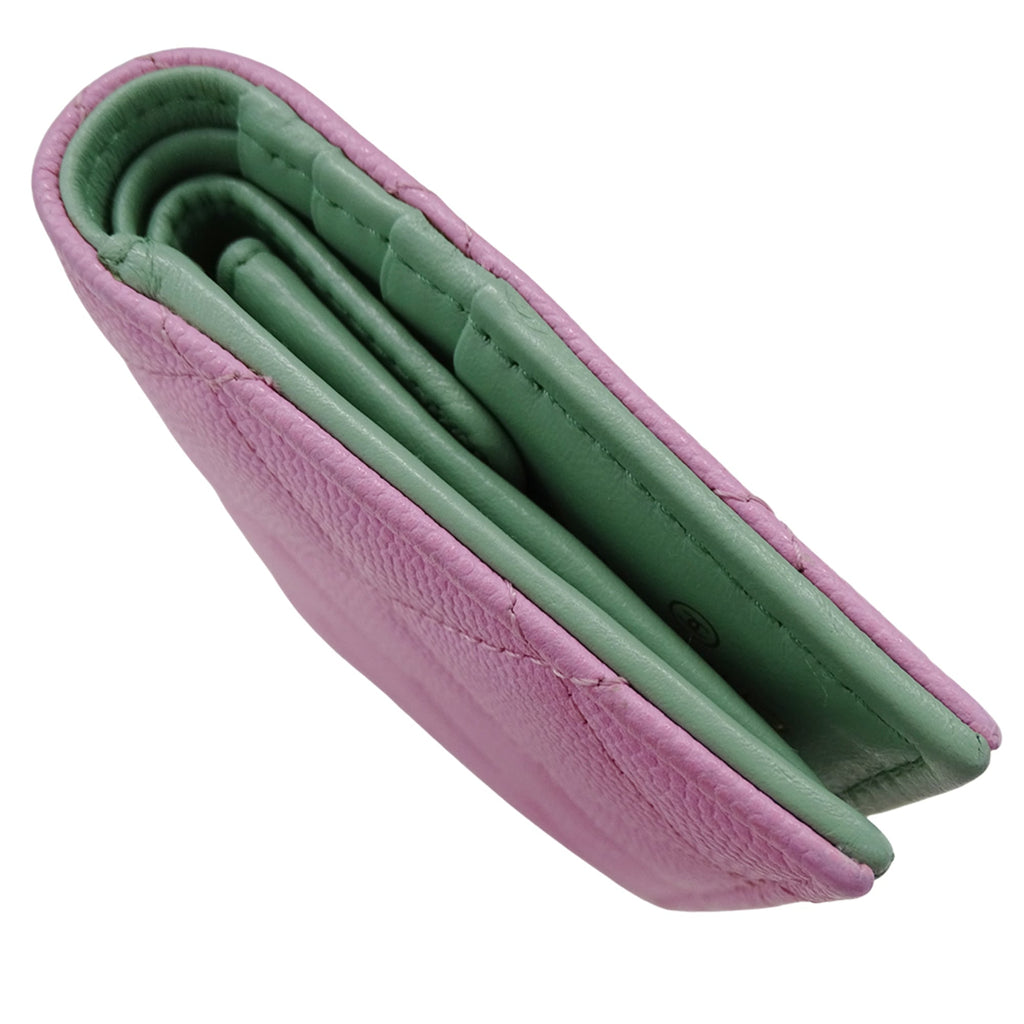 Chanel Green Pink Grained Calfskin Wallet (Bi-Fold)