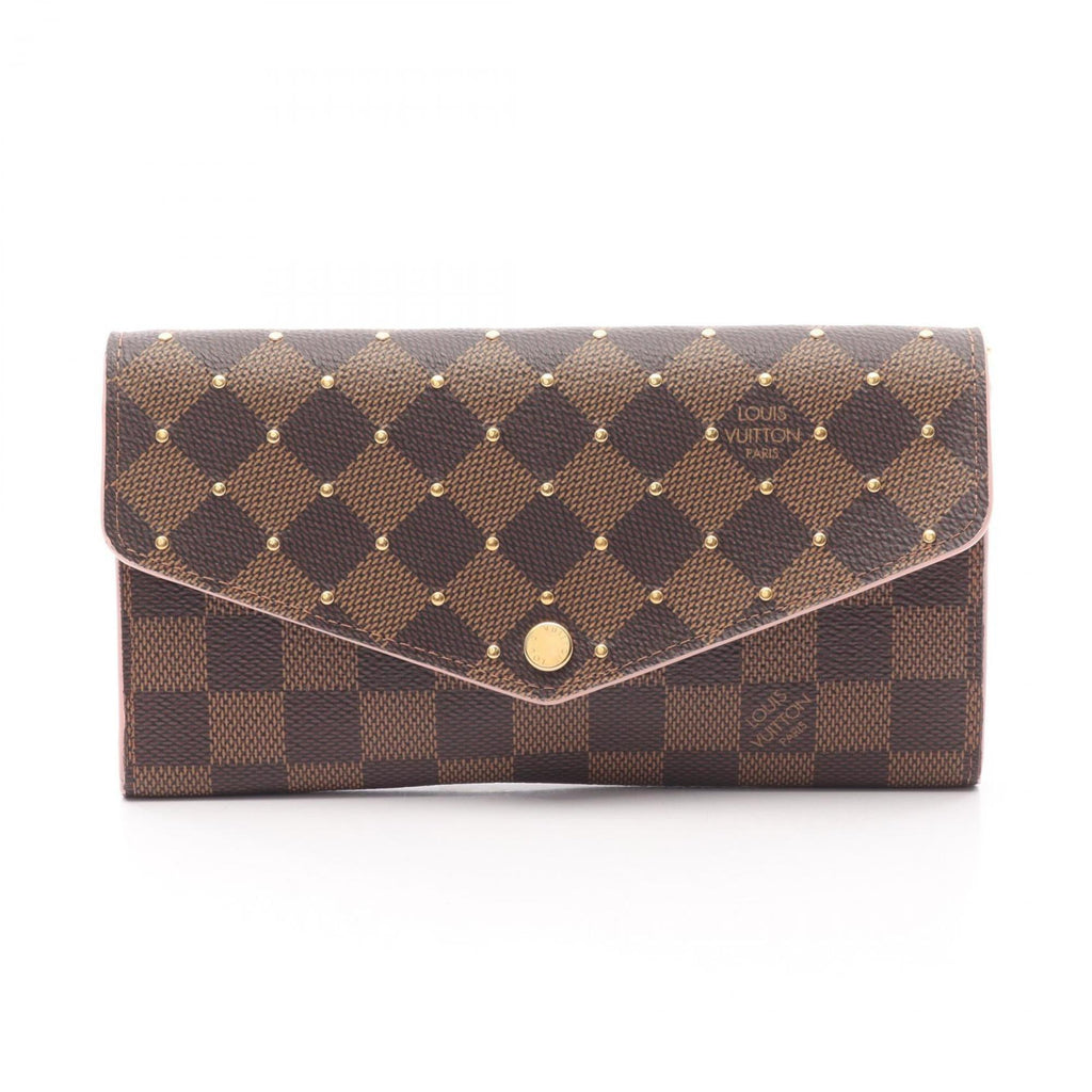 Louis Vuitton Brown Damier Canvas Pink Coated Canvas Long Wallet
