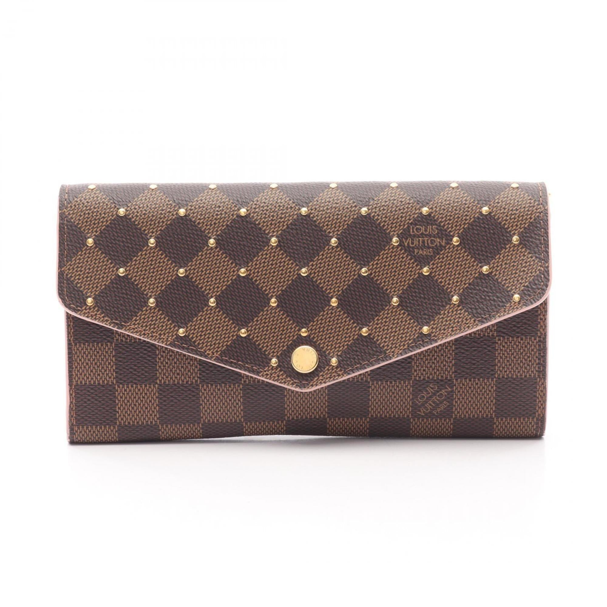Louis Vuitton Brown Damier Canvas Pink Coated Canvas Long Wallet
