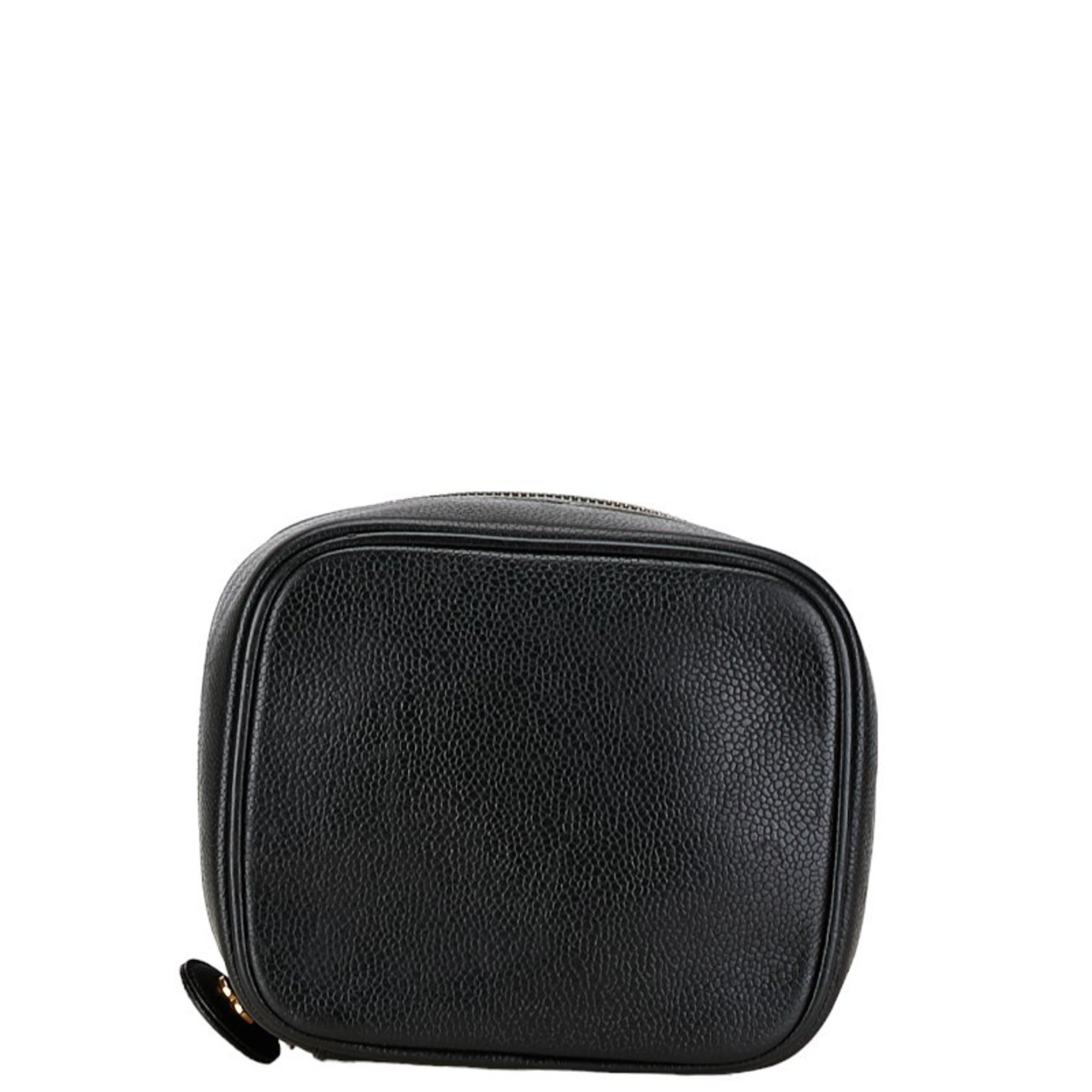 Chanel Caviar Skin Black Gold Caviar Leather Handbag Vanity Bag