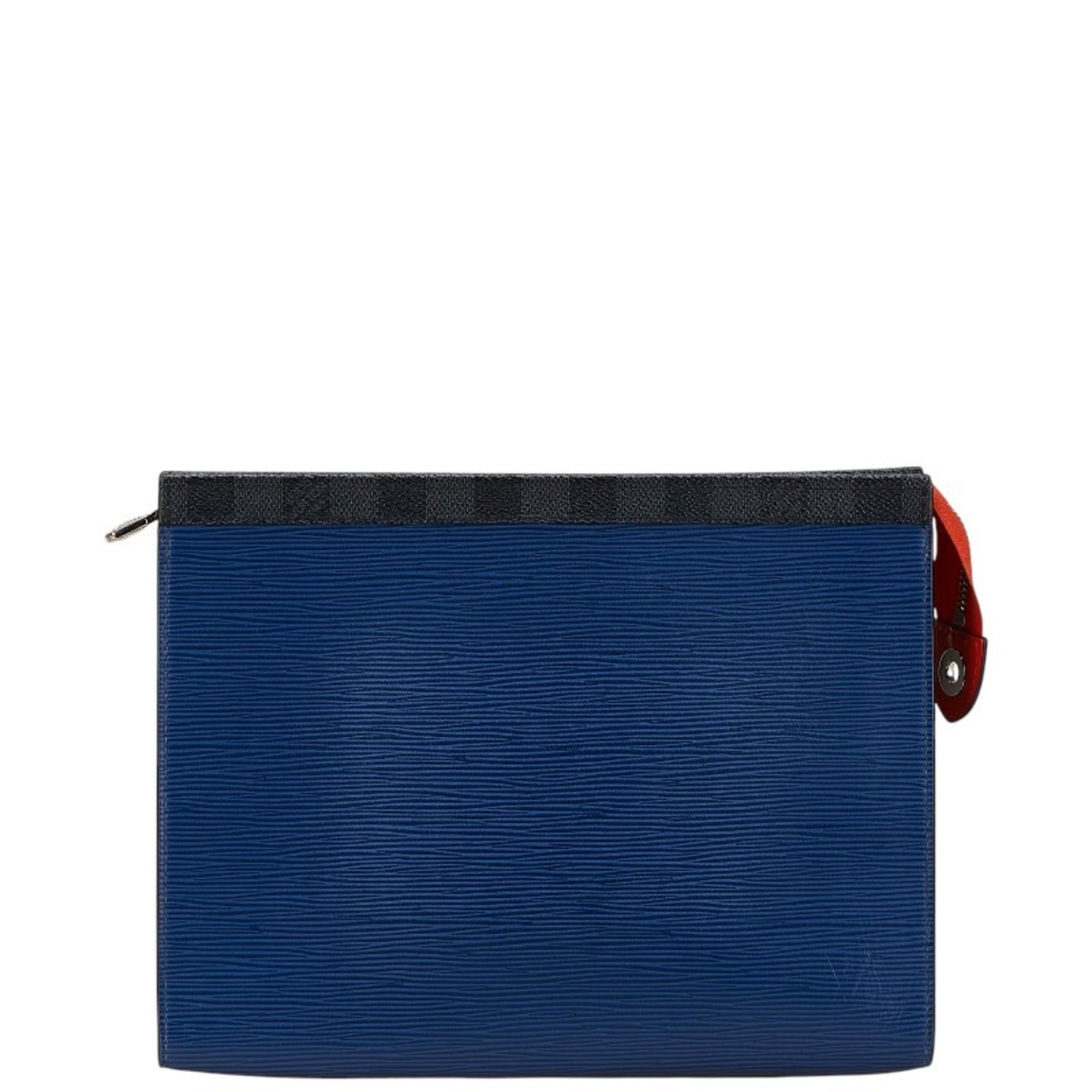 Louis Vuitton Black Navy Leather Pvc Clutch Bag