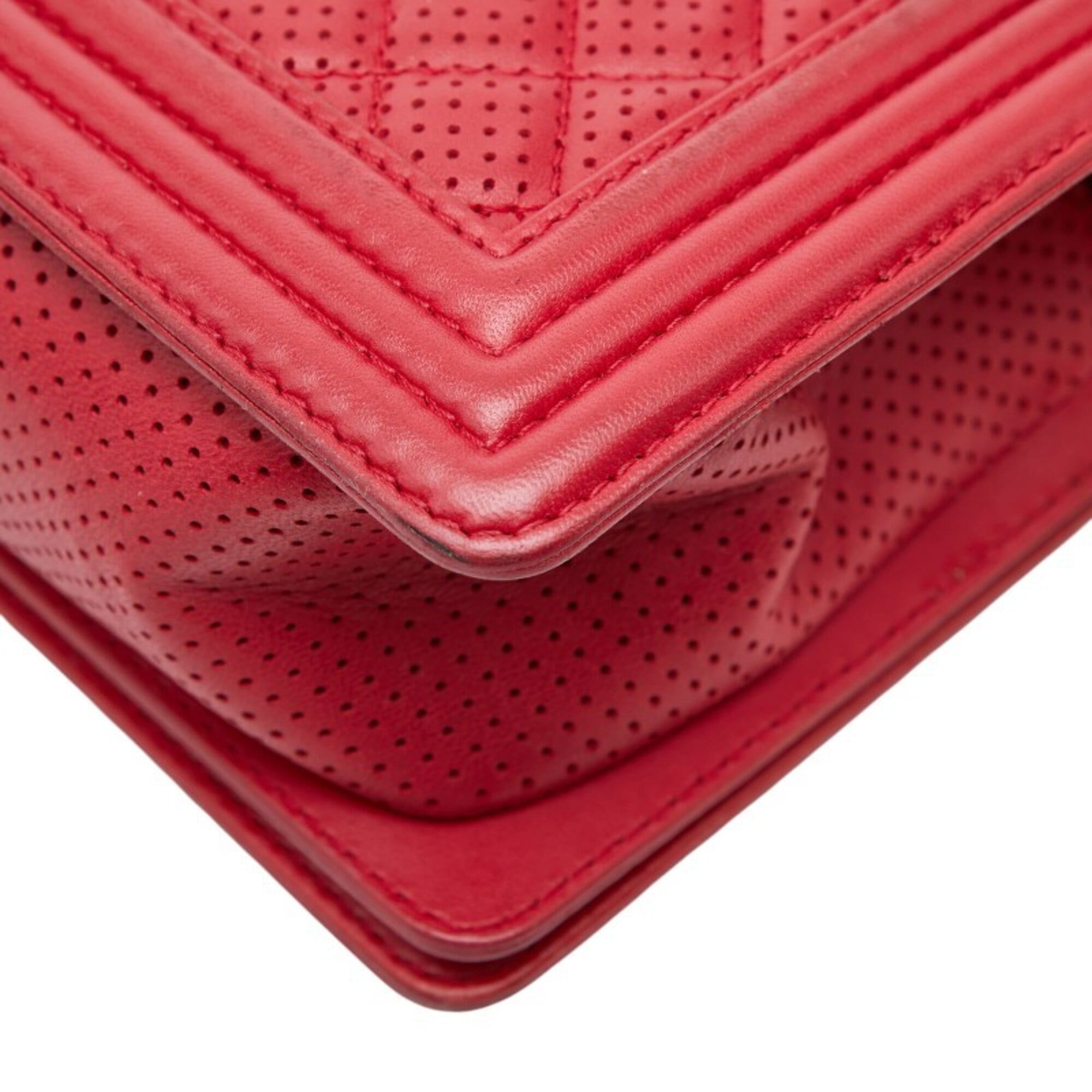 Chanel Matelasse Red Color Leather Shoulder Bag