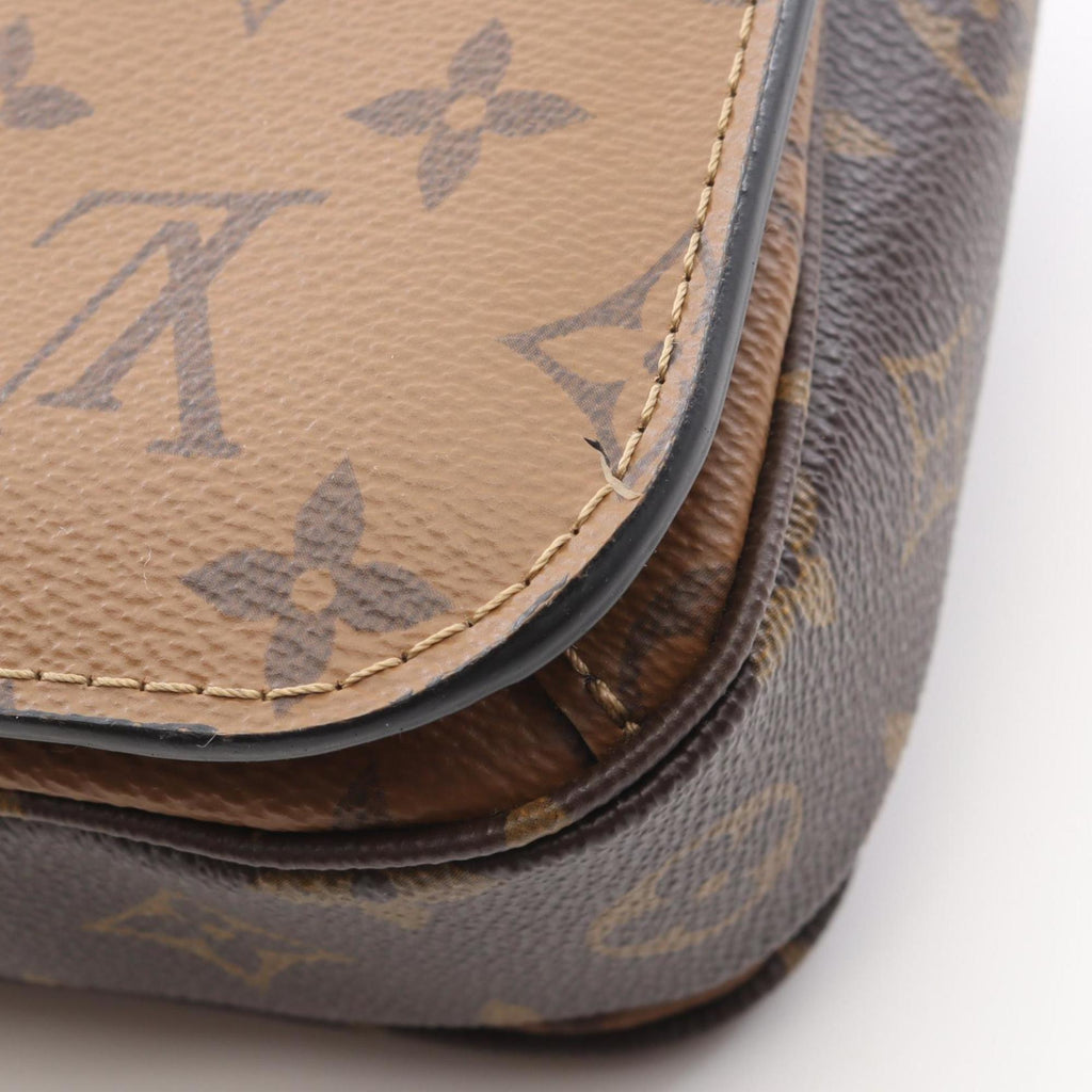 Louis Vuitton Black Brown Coated Canvas Leather Handbag Pochette