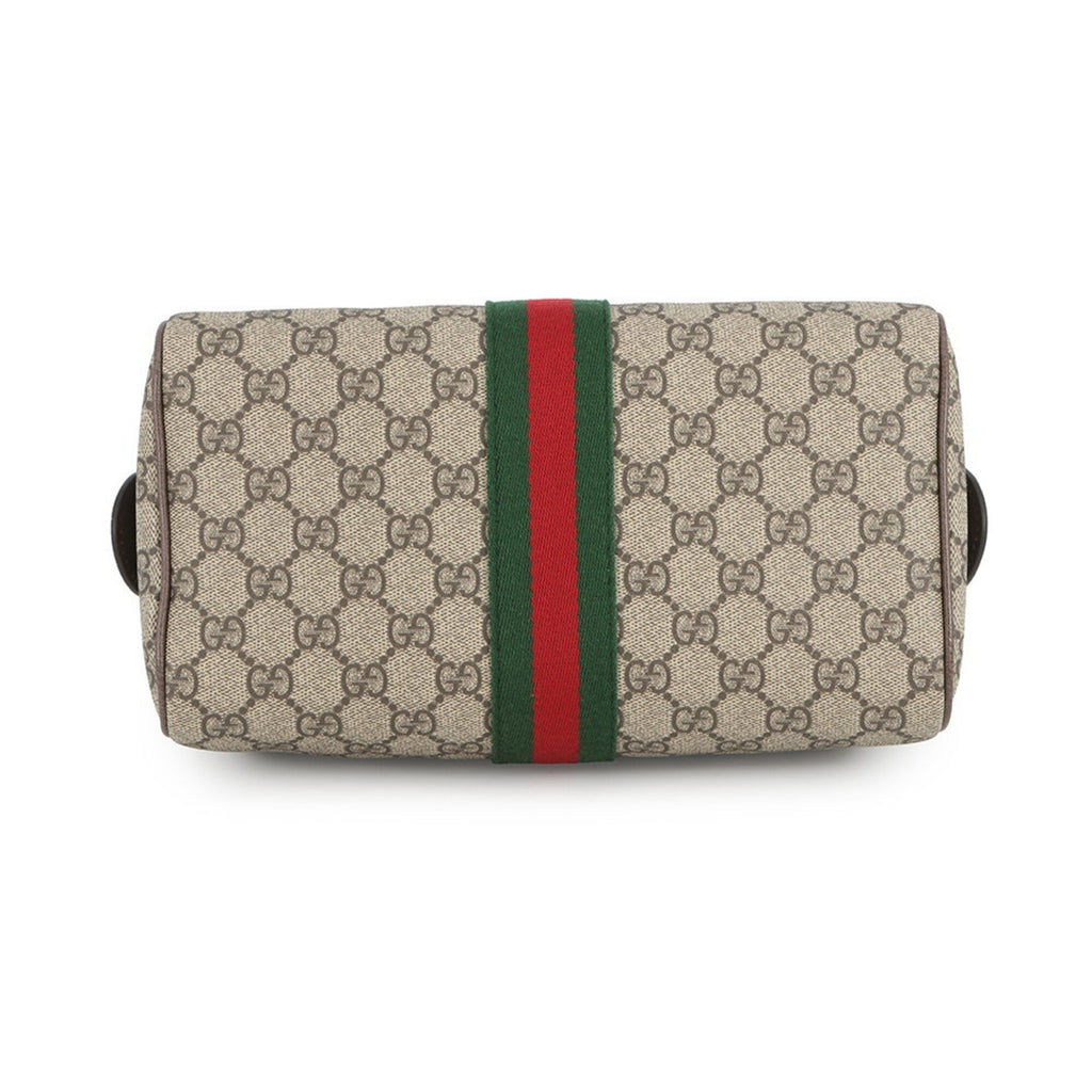 Gucci Beige Brown Green Red Color Gg Supreme Leather Boston Bag Handbag (Pre-Owned)