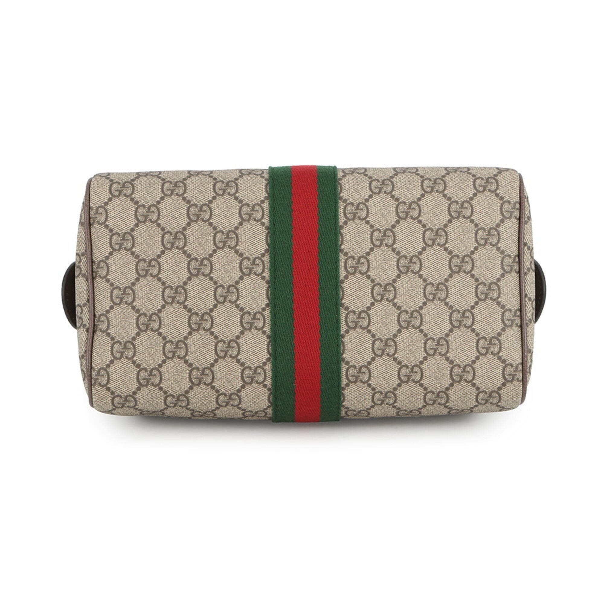 Gucci Beige Brown Green Red Color Gg Supreme Leather Boston Bag Handbag (Pre-Owned)