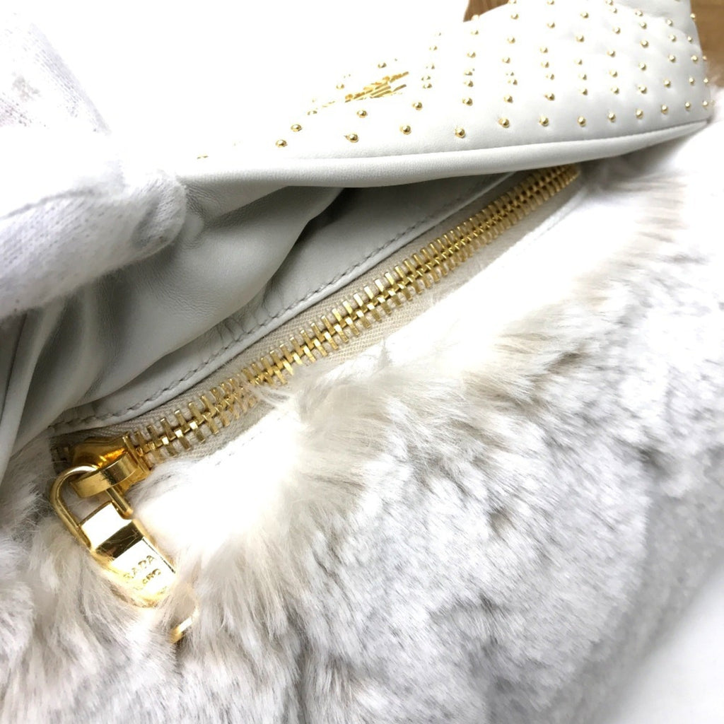 Prada Off-White Fur Leather Clutch Bag