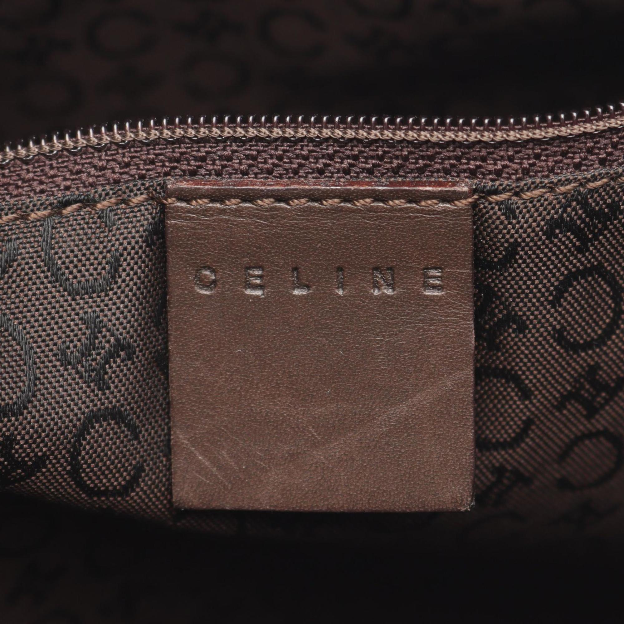 Celine Brown Canvas Leather Shoulder Bag