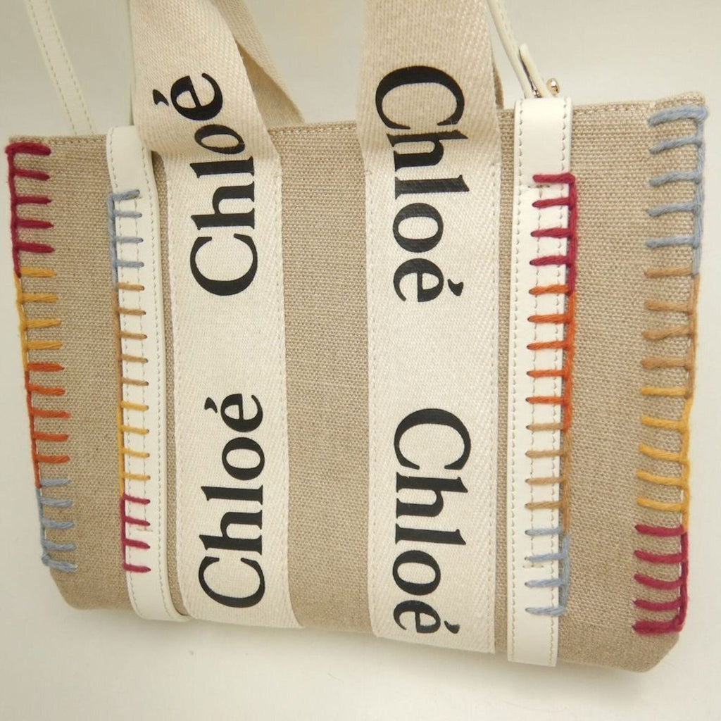 Chloé White Linen Leather Tote Bag (Pre-Owned)