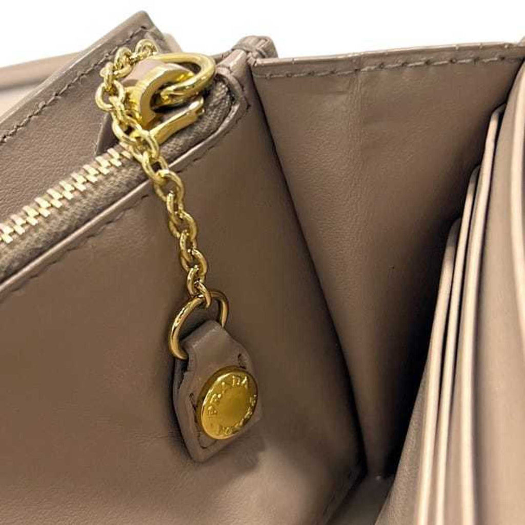 Prada Beige Leather Long Wallet (Bi-Fold)