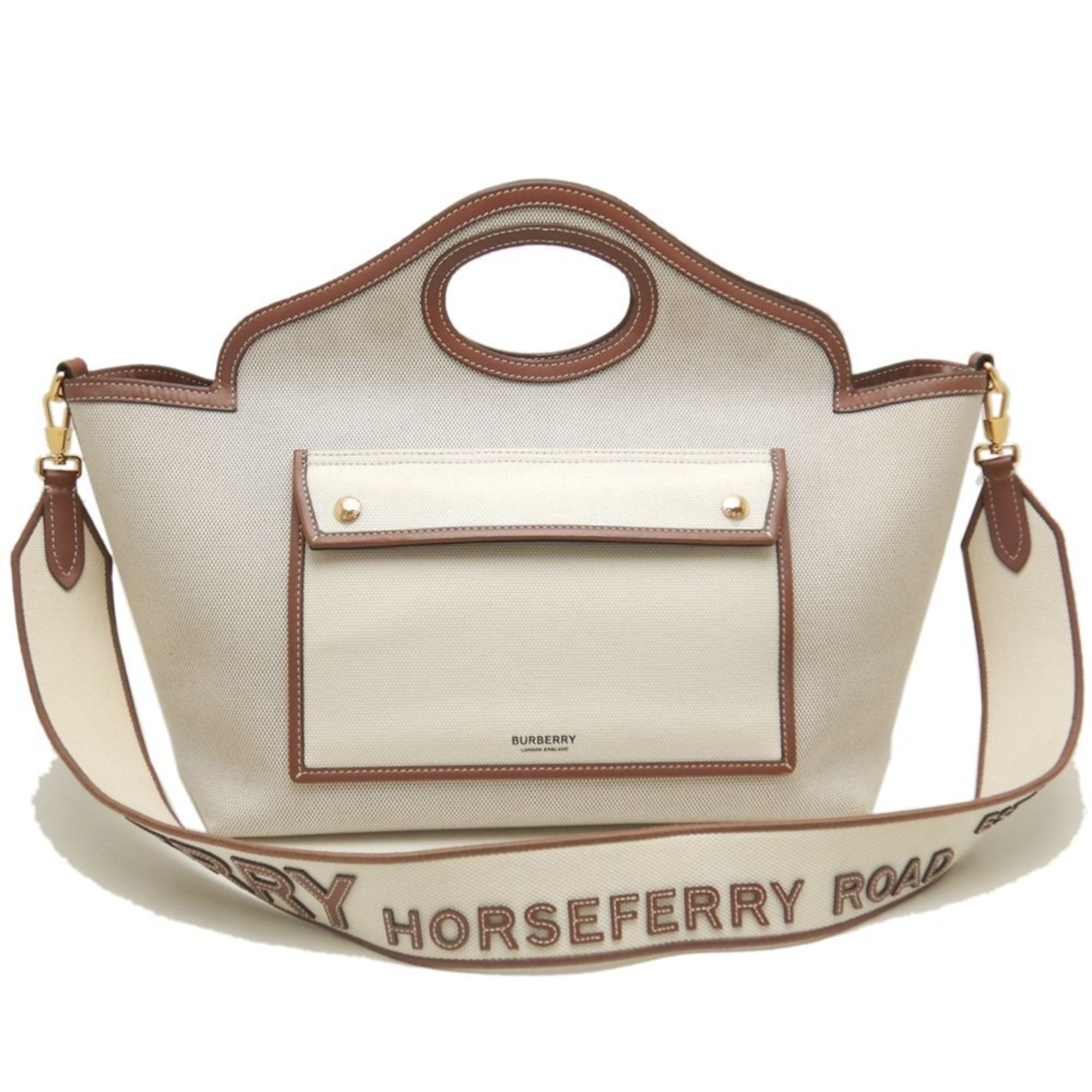 Burberry Gold Canvas Leather Tote Bag