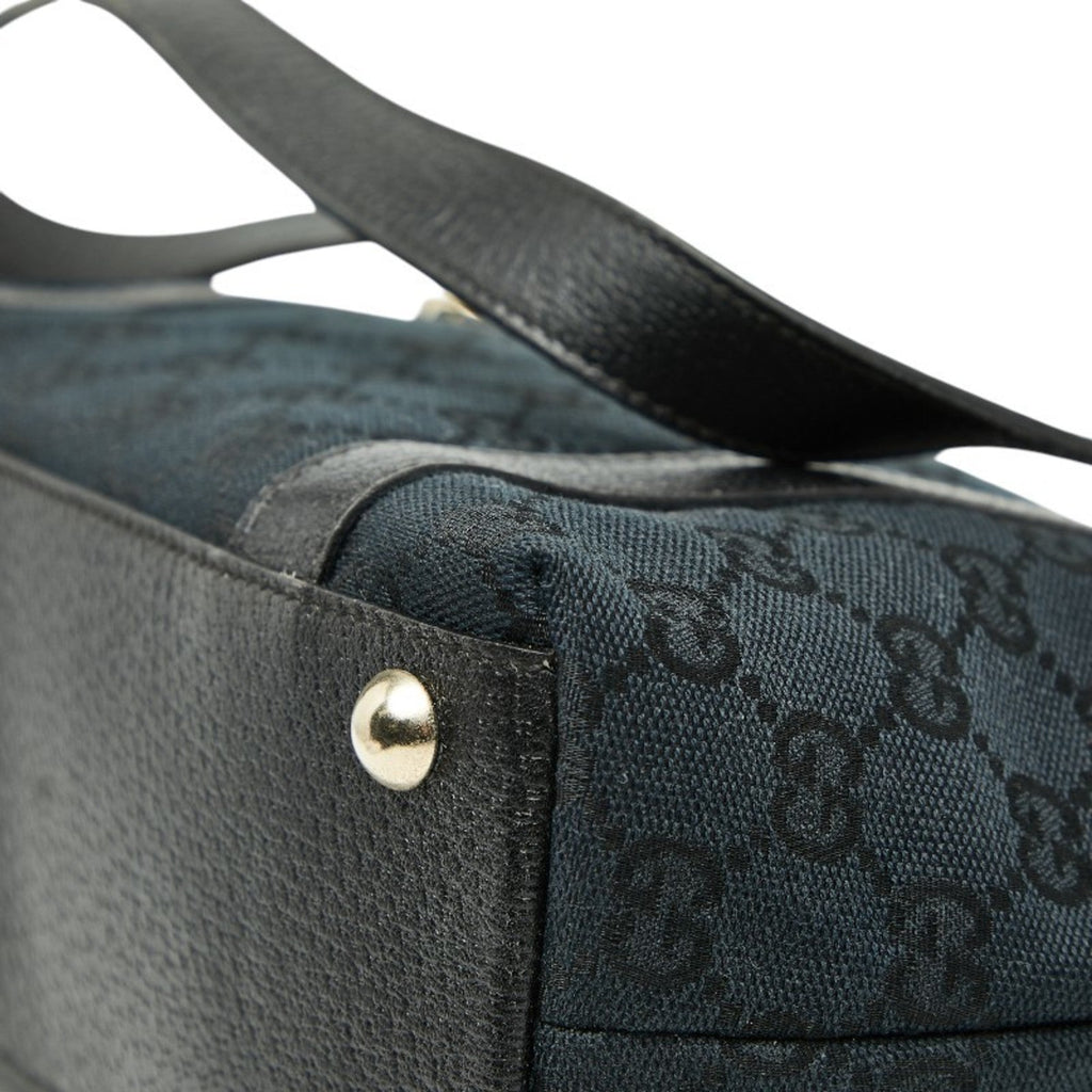 Gucci Abbey Black Gg Canvas Leather Handbag (Pre-Owned)