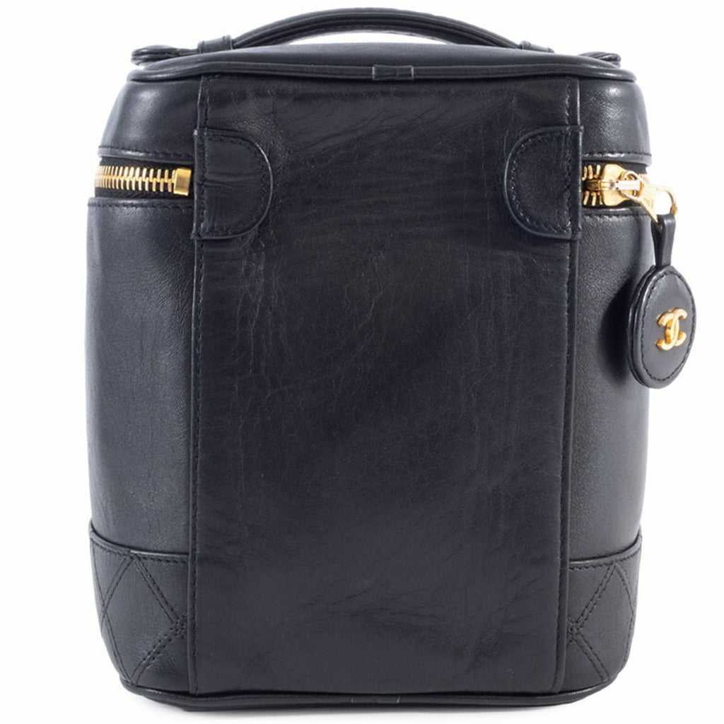 Chanel Black Leather Handbag Pouch Vanity Bag