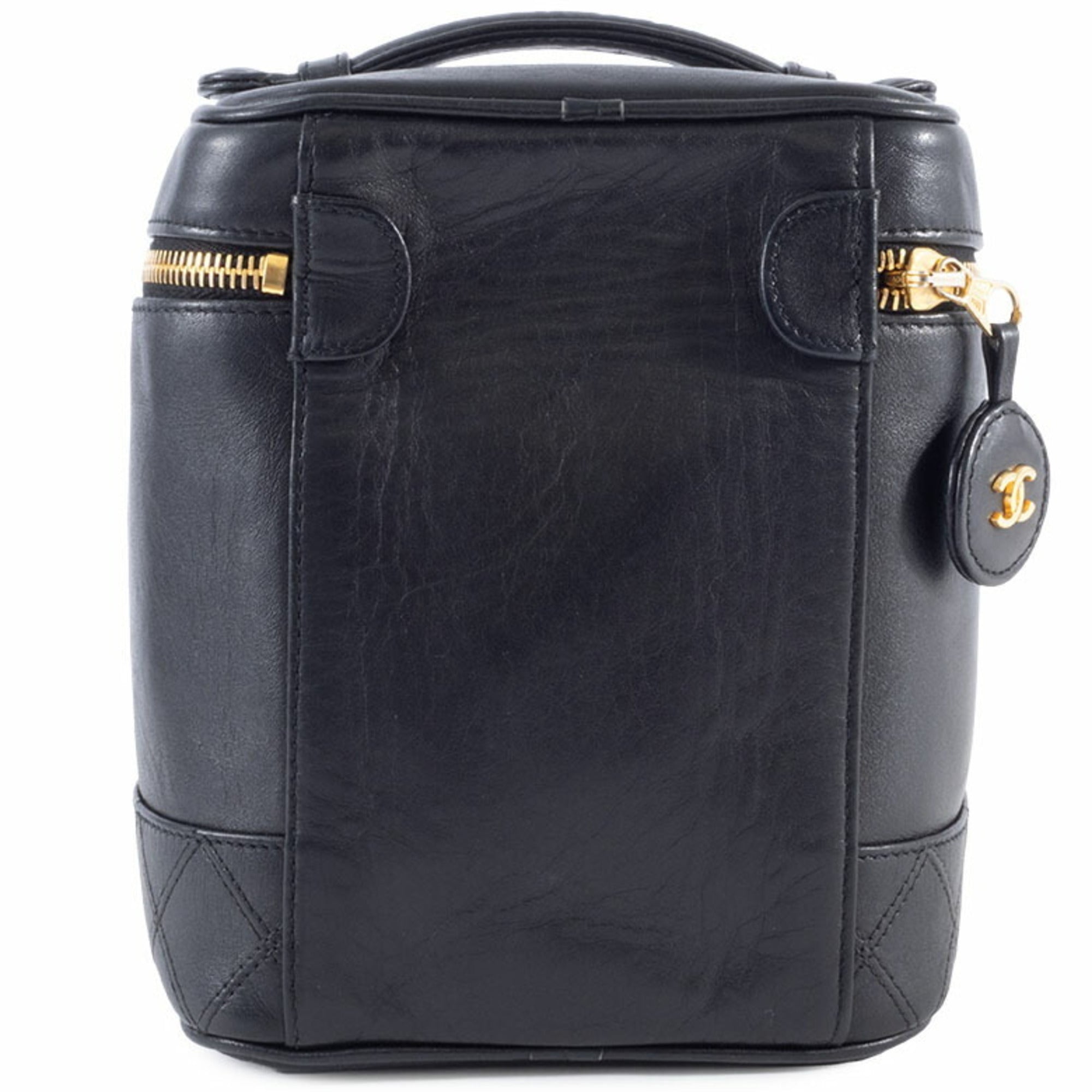 Chanel Black Leather Handbag Pouch Vanity Bag