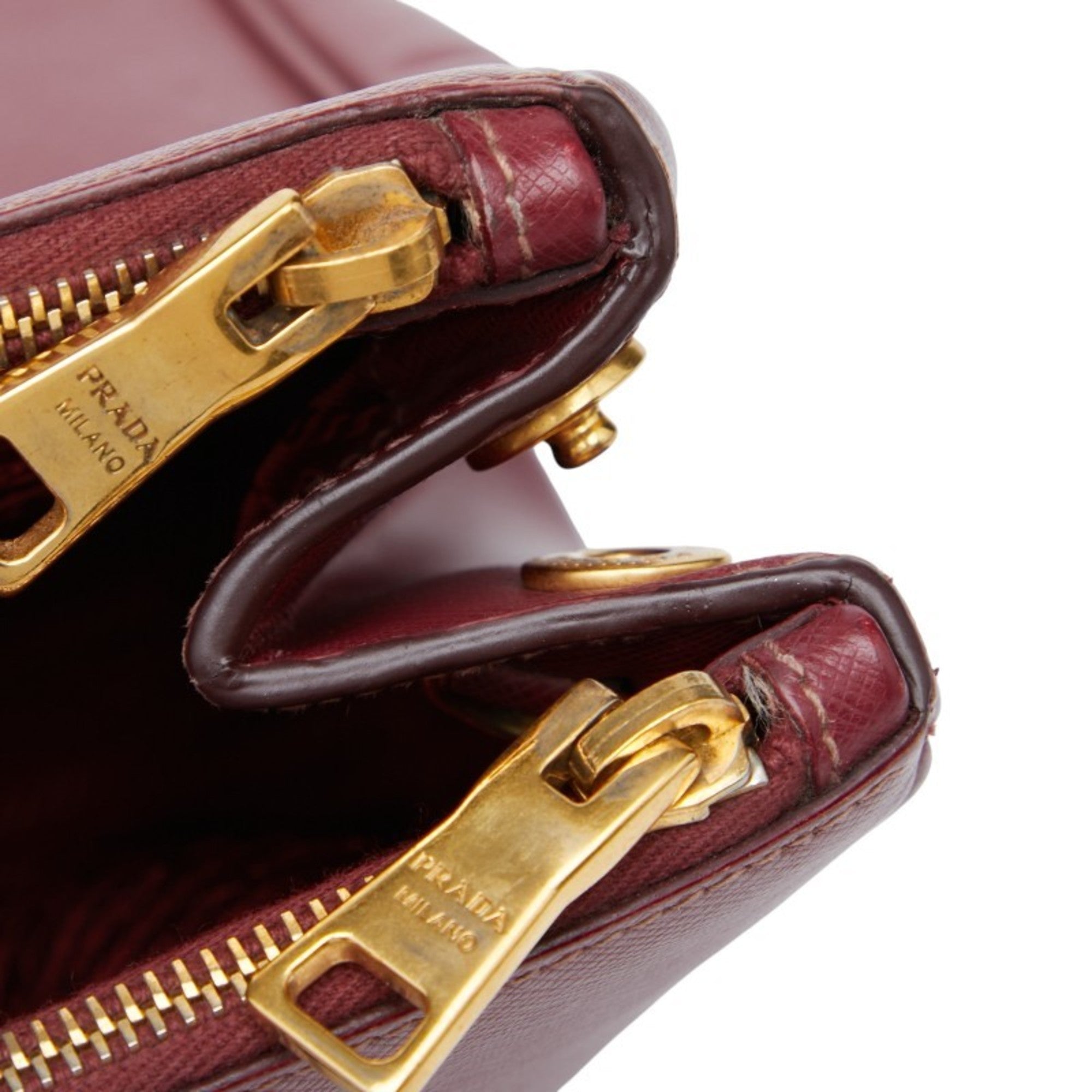Prada Bordeaux Red Color Wine Leather Handbag Shoulder Bag