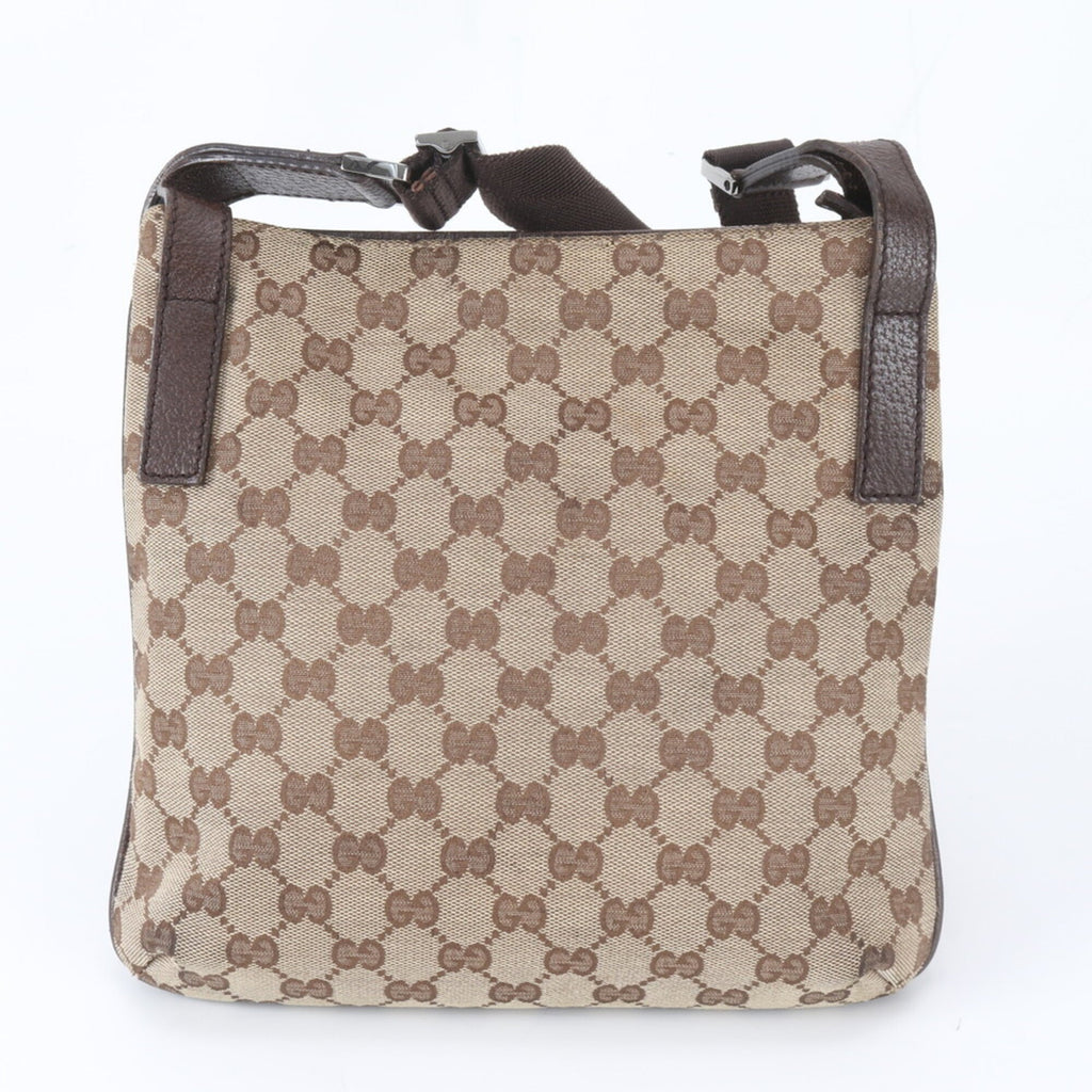 Gucci Brown Leather Canvas Messenger Bag Shoulder Bag (Pre-Owned)