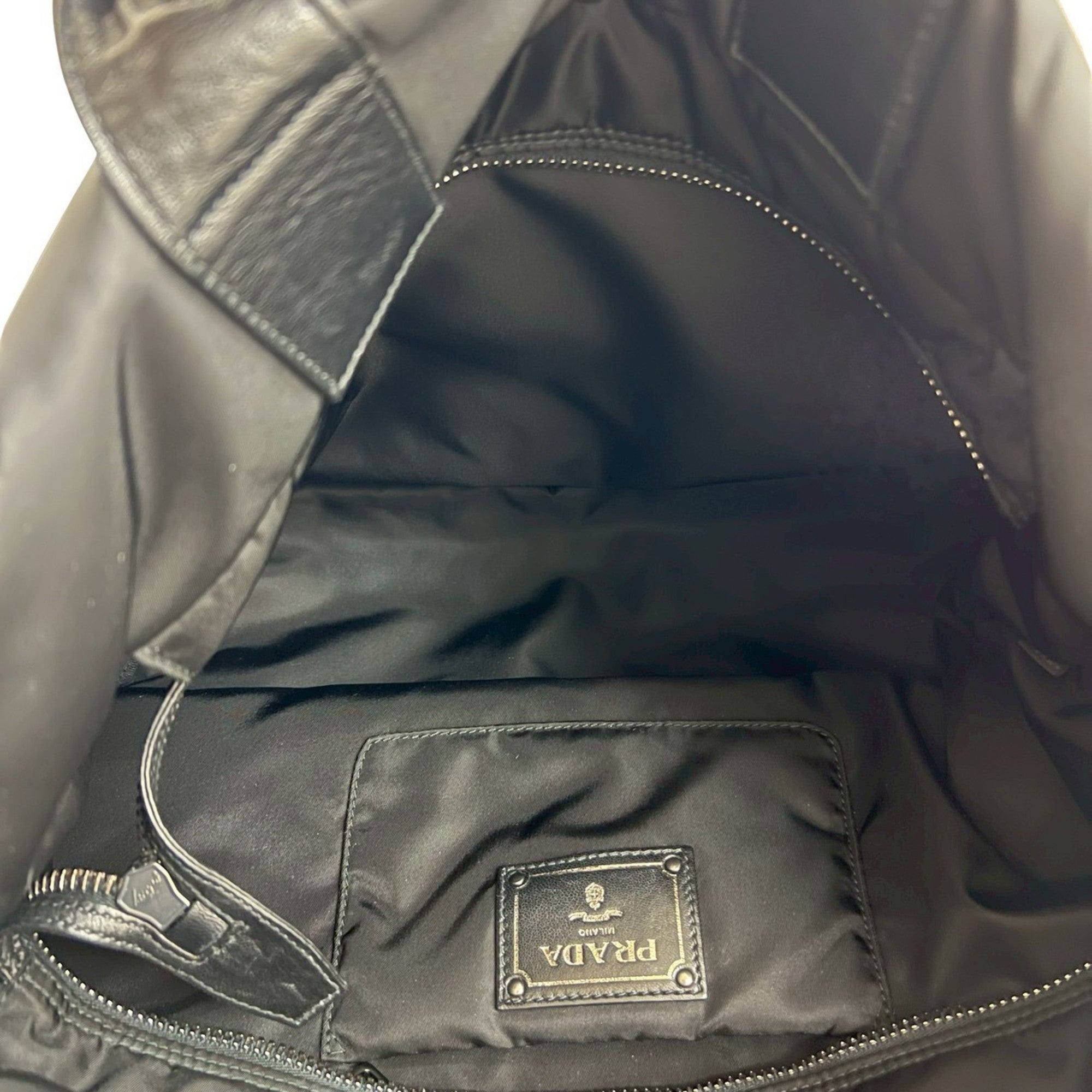 Prada Black Navy Nylon Leather Handbag Shoulder Bag Tote Bag