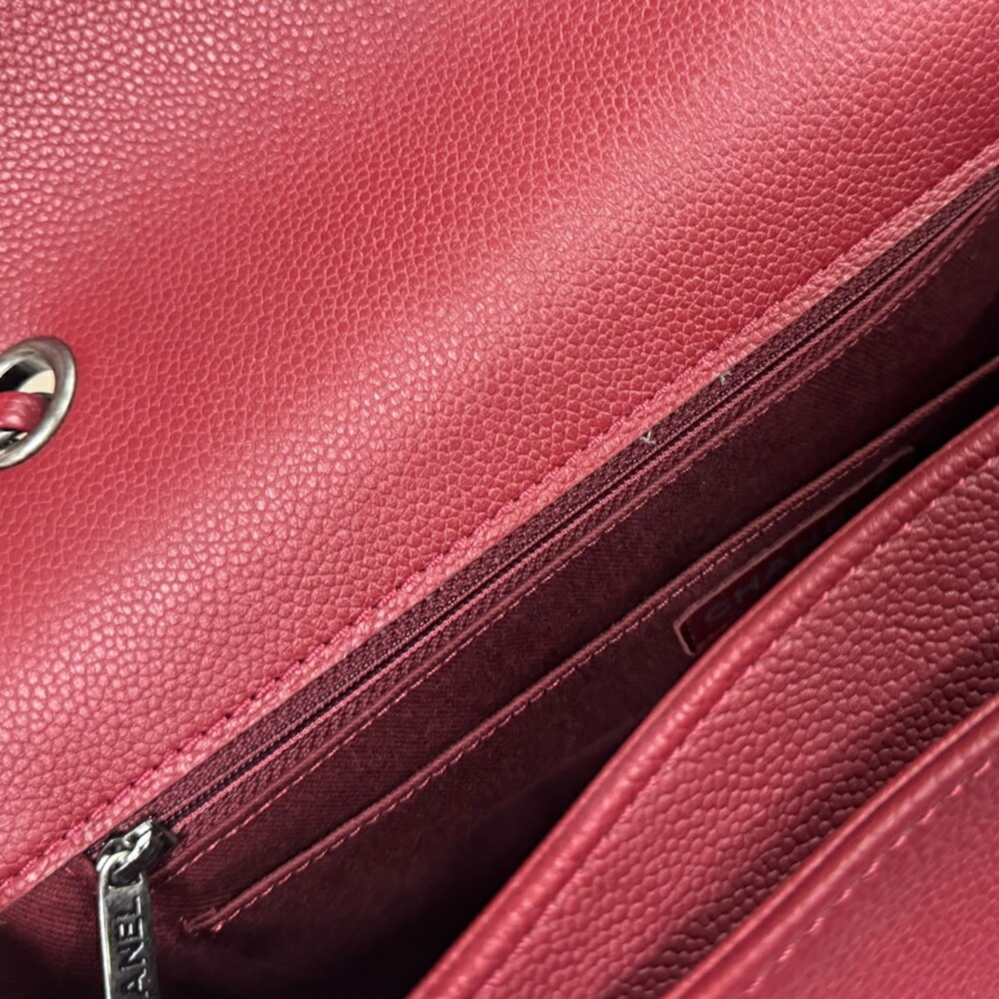 Chanel Matelasse Red Color Leather Shoulder Bag