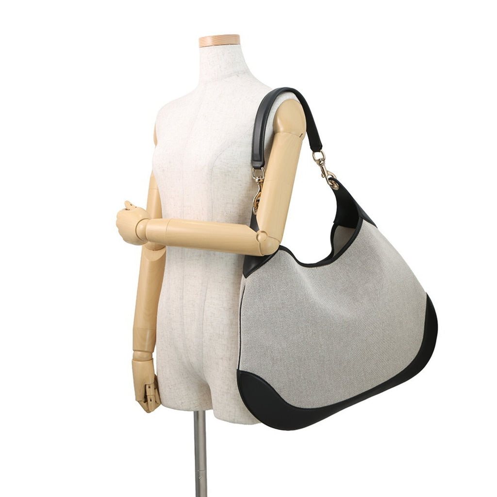 Gucci Beige Black Canvas Leather Handbag Shoulder Bag Tote Bag (Pre-Owned)