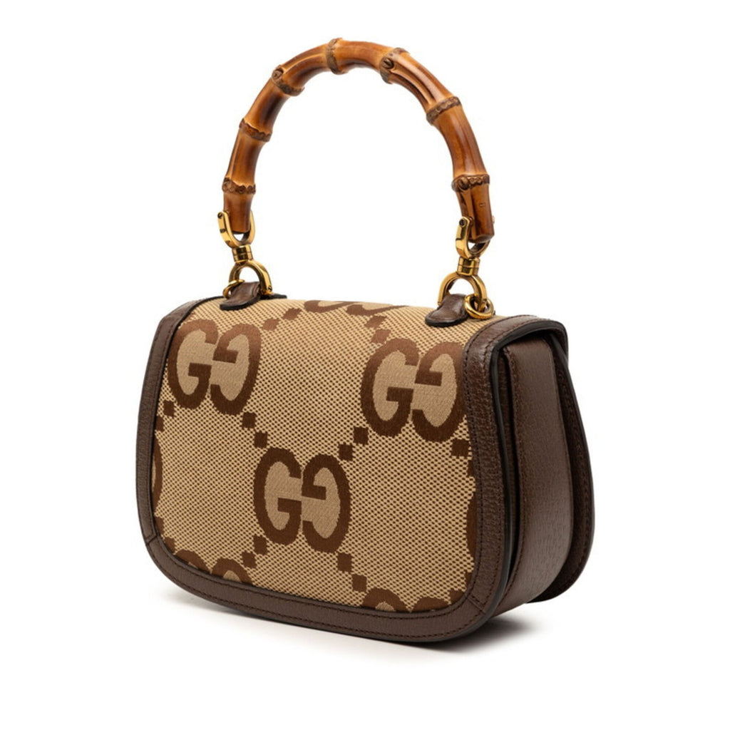 Gucci Beige Brown Canvas Leather Handbag Shoulder Bag (Pre-Owned)