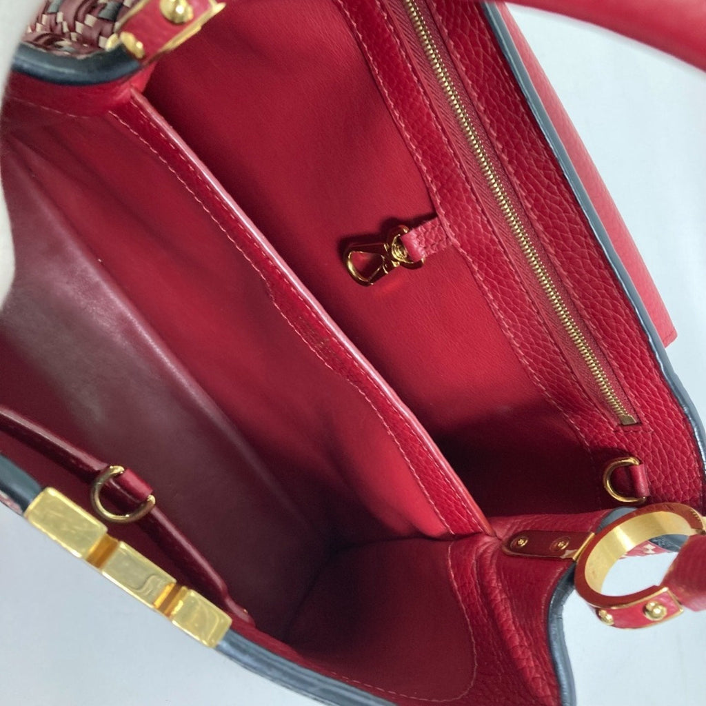 Louis Vuitton Black Red Color Leather Handbag