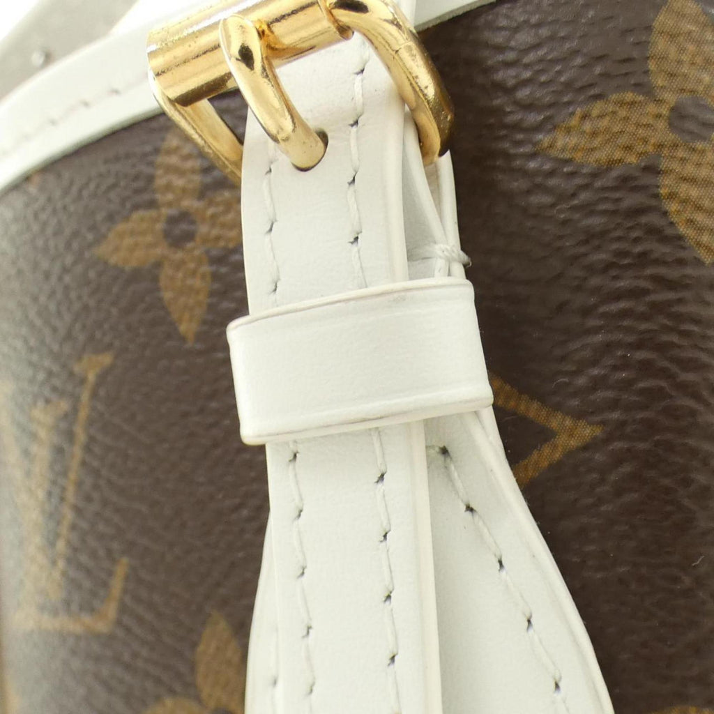 Louis Vuitton Blanc Marron Coated Canvas Leather Handbag