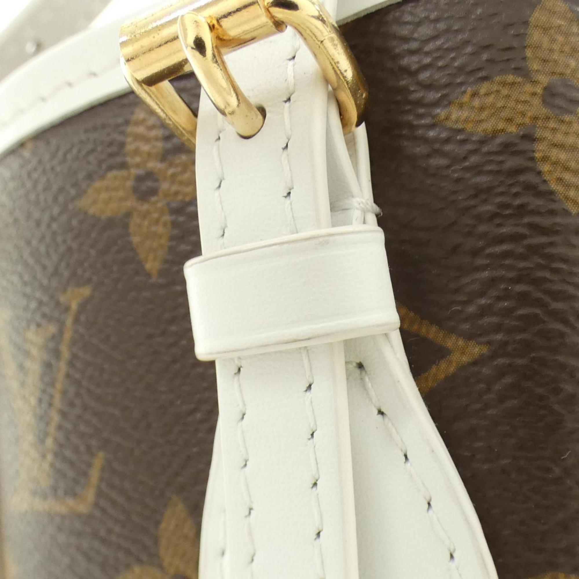 Louis Vuitton Blanc Marron Coated Canvas Leather Handbag