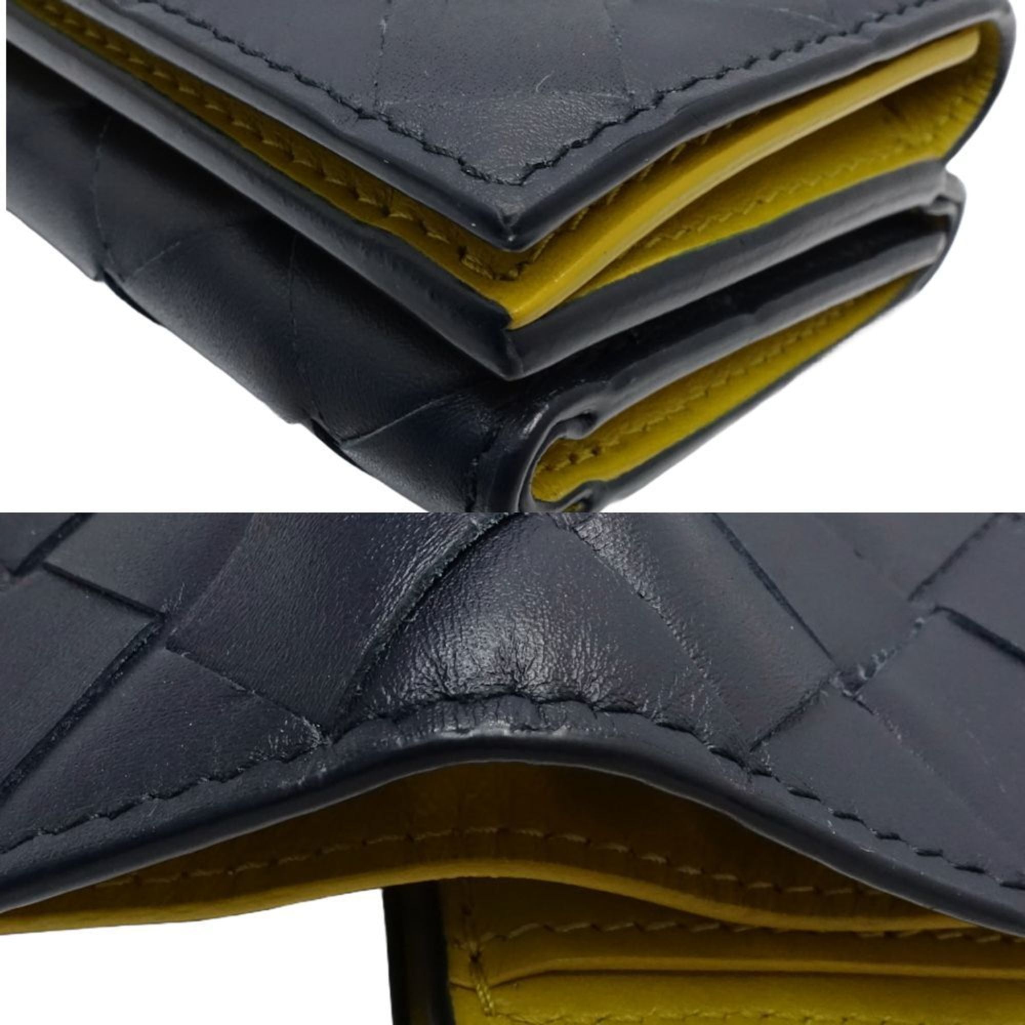 Bottega Veneta Intrecciato Navy Yellow Intrecciato Wallet (Tri-Fold)