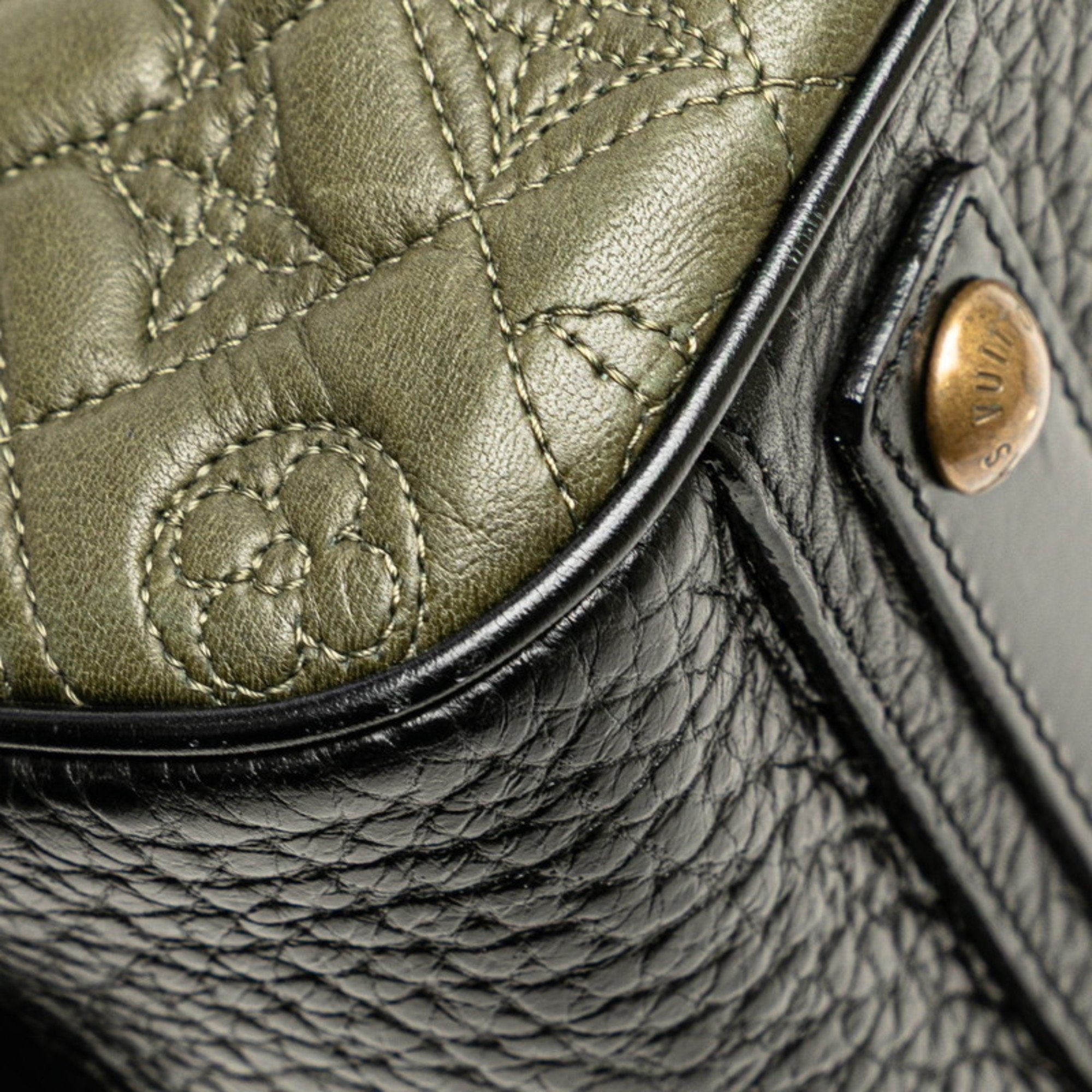 Louis Vuitton Black Khaki Noir Leather Handbag Shoulder Bag