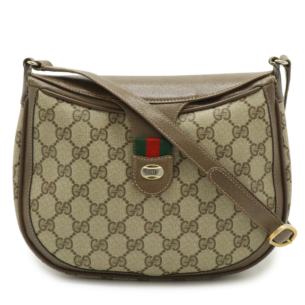 Gucci Gg Plus Beige Brown Green Red Color Coated Canvas Leather Pochette Shoulder Bag (Pre-Owned)