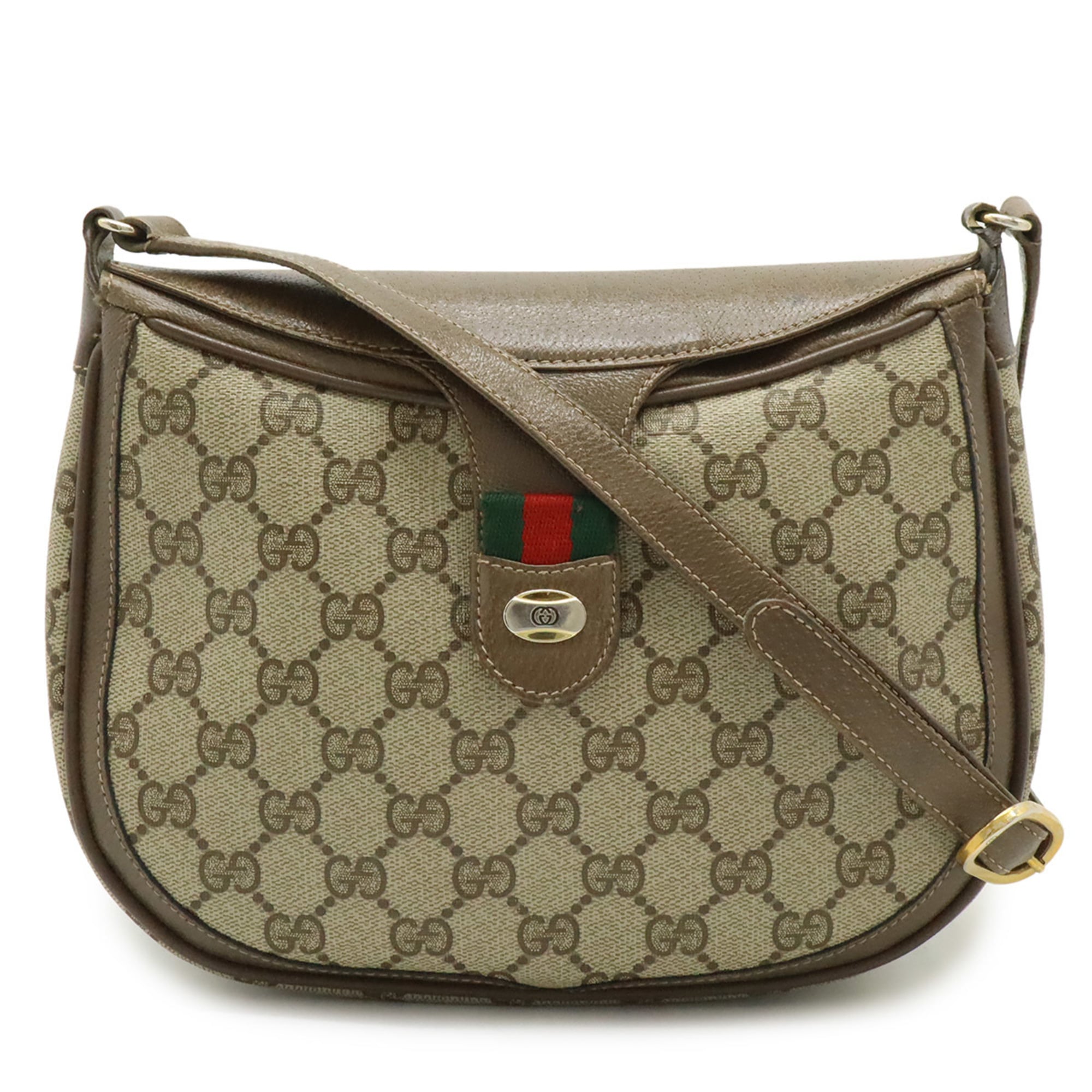 Gucci Gg Plus Beige Brown Green Red Color Coated Canvas Leather Pochette Shoulder Bag (Pre-Owned)
