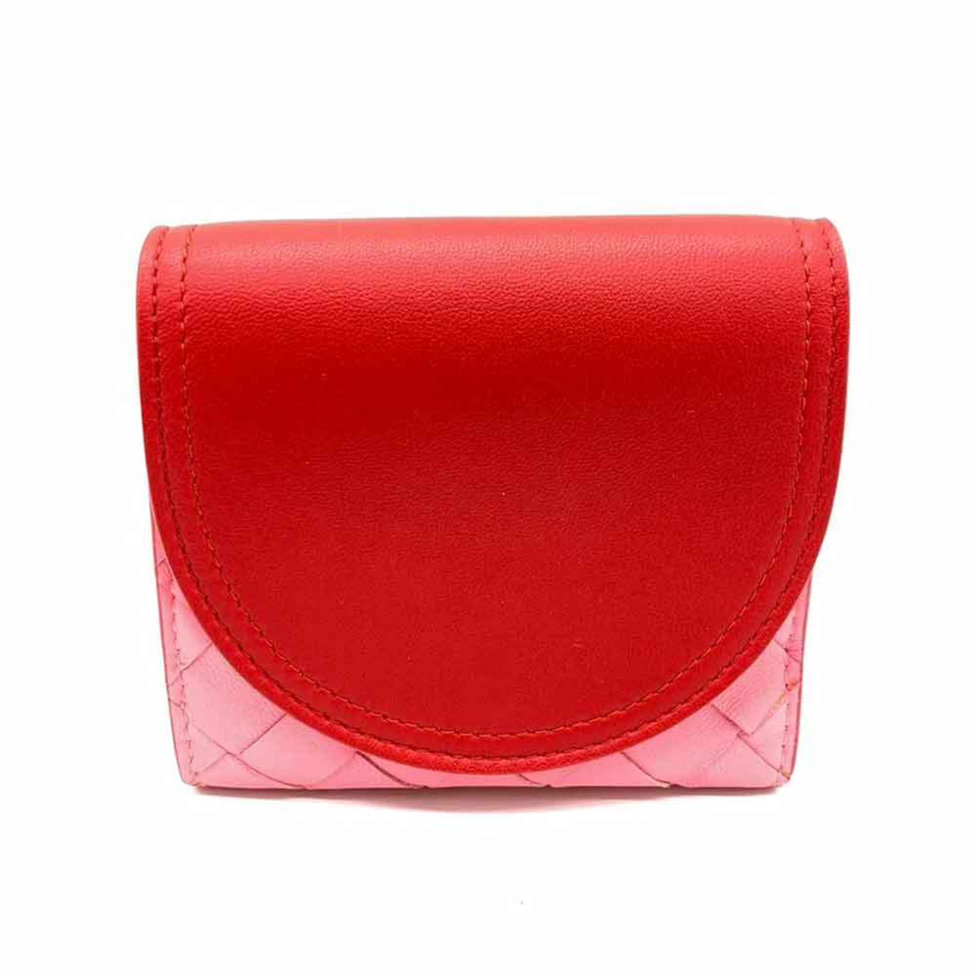 Bottega Veneta Pink Red Color Leather Wallet (Bi-Fold)