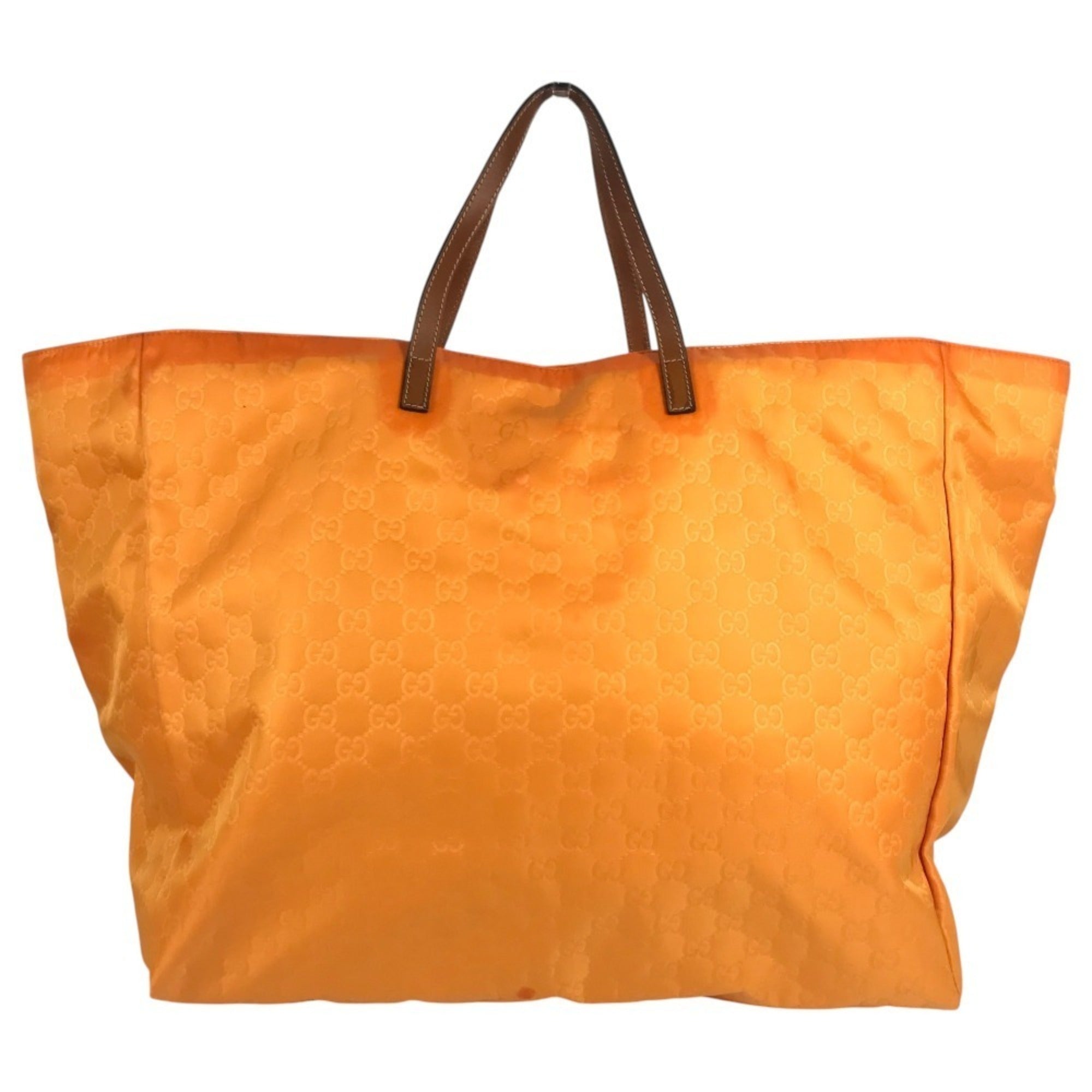 Gucci Orange Nylon Leather Handbag Tote Bag (Pre-Owned)