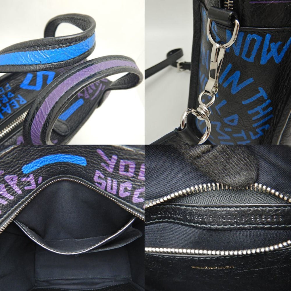 Balenciaga Black Blue Leather Hand