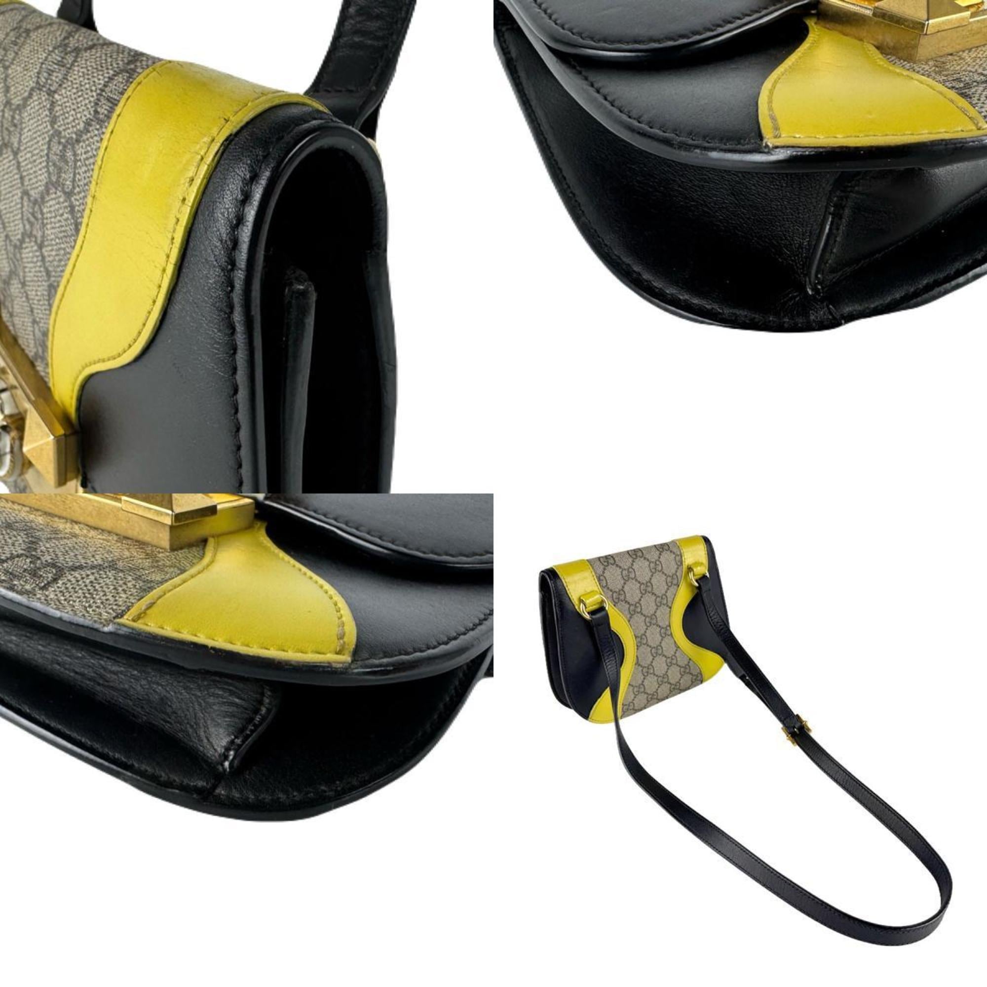 Gucci Black Brown Yellow Gg Supreme Leather Shoulder Bag (Pre-Owned)